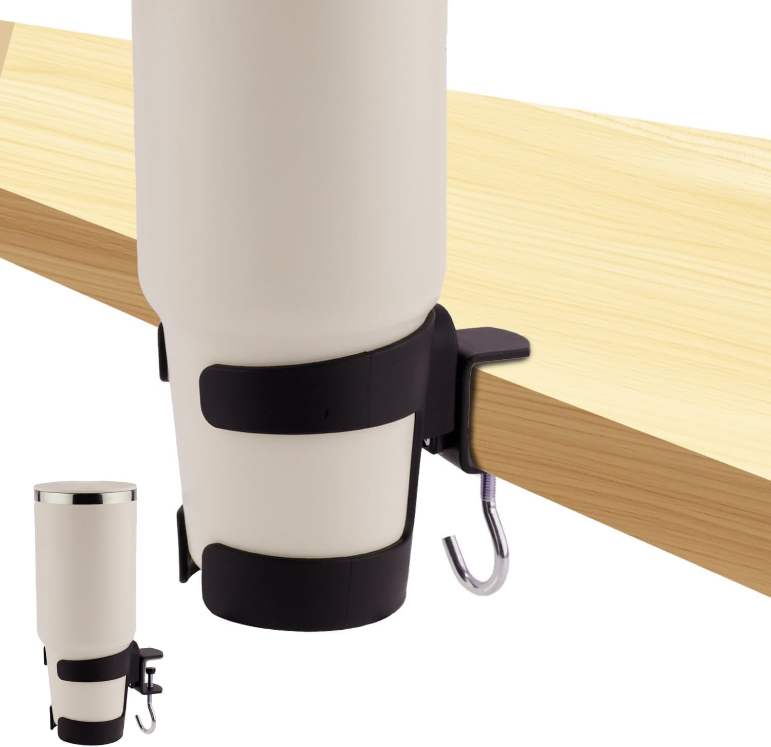 Shuoteng 1Pc anti Spill Desk Cup Holder with Hanger, 2-In-1 Table Desk Cup Holder, 2-In-1 Anti-Spill Table Cup Clamp with Hanger image number 1