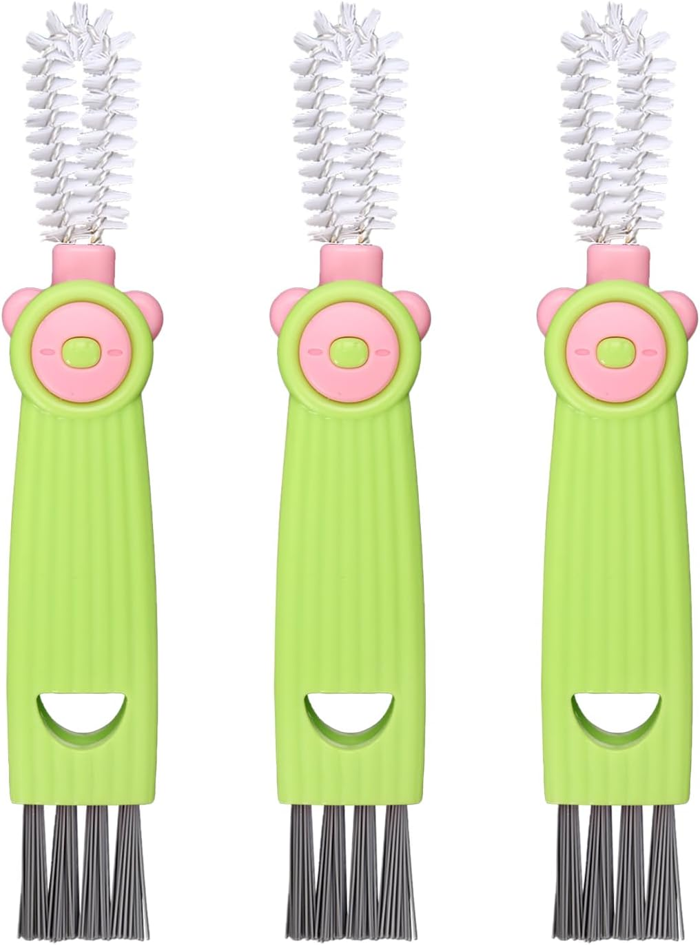 3Pcs 3-In-1 Cup Lid Cleaning Brush, 3-In-1 Multifunctional Cleaning Brush New Bottle Crevice Cleaning Brush Portable Cup Lid Gap Cleaning Brush for Home Kitchen (Green)