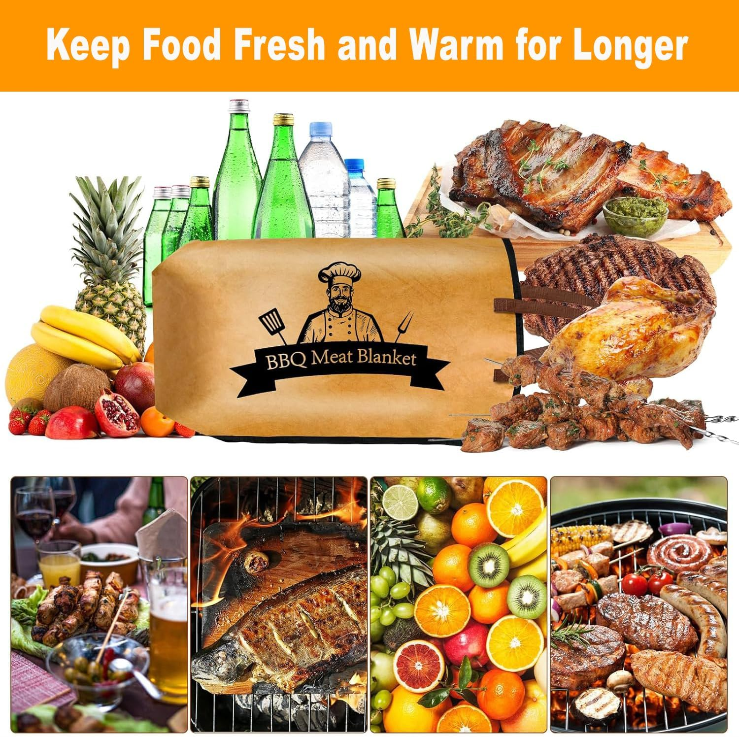 BEANPRECOY BBQ Blanket for Resting Meat Compatible with Traeger Smoker Grill Reusable Pellet Smoker Meat Insulated Resting Bag with Wide Mouth for Large Brisket/Beef Gifts for Men Him Dad image number 6