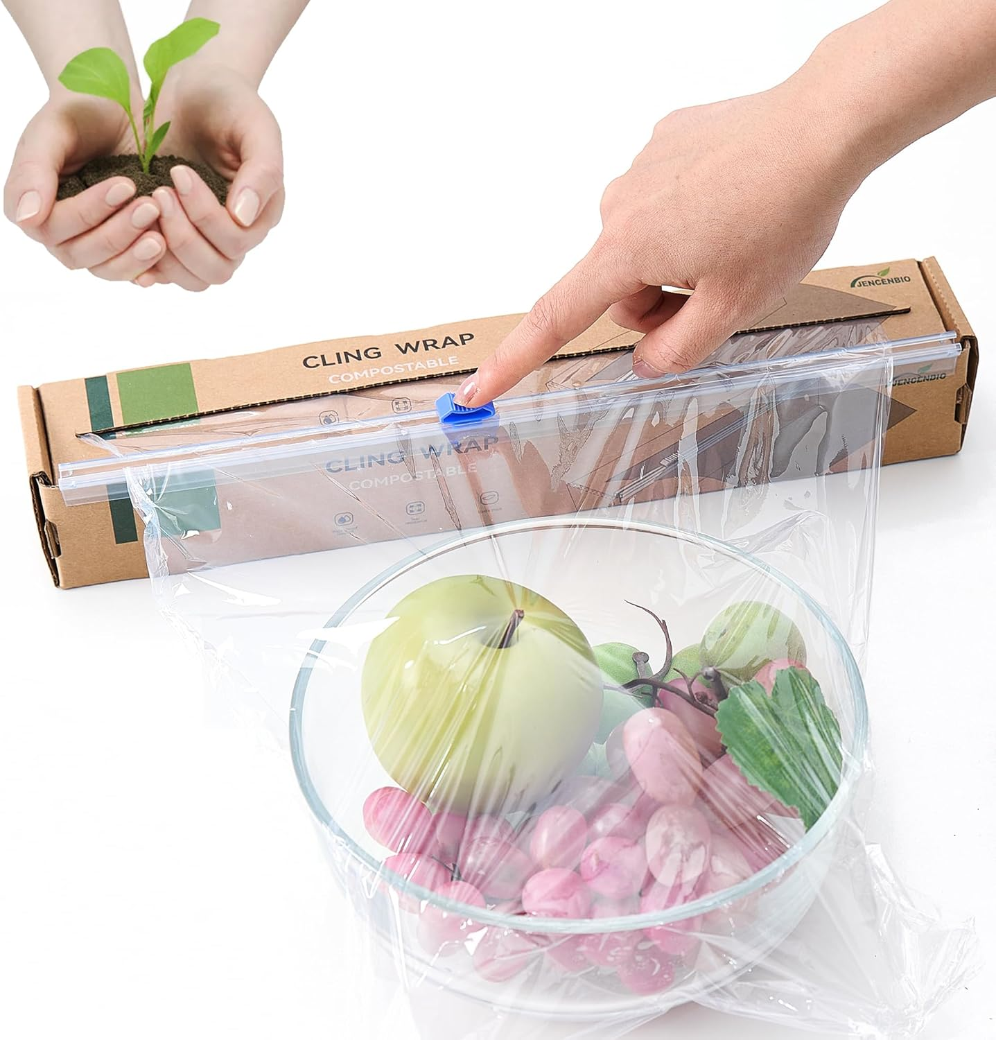 Cling Wrap Compostable Food Wrap Film with Slide Cutter 30Cm Wide 61M Long for Kitchen ASTM 6400 Certified Clear image number 5