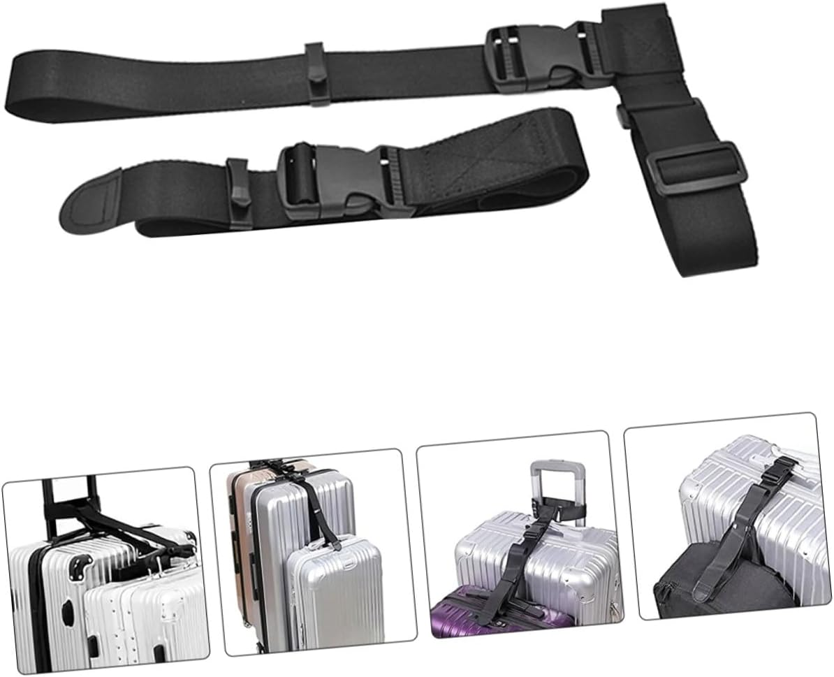 ULDIGI Adjustable Travel Luggage Connecting Straps with Buckle Non-Slip Suitcase Linking Belts for Secure Bag Connection and Easy Identification at Airport Black