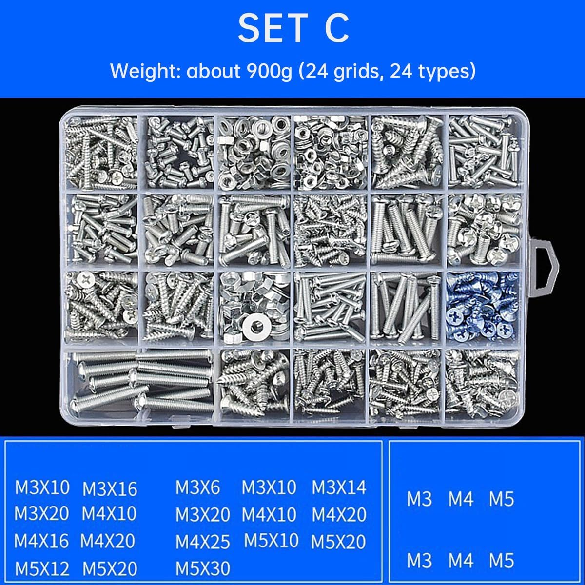 AIMALL Household Screw and Nut Kit - Complete Screw Box with Self-Tapping Screws, Nuts, Washers in Sizes M2, M3, M4, M5, M6 for DIY and Repairs image number 5