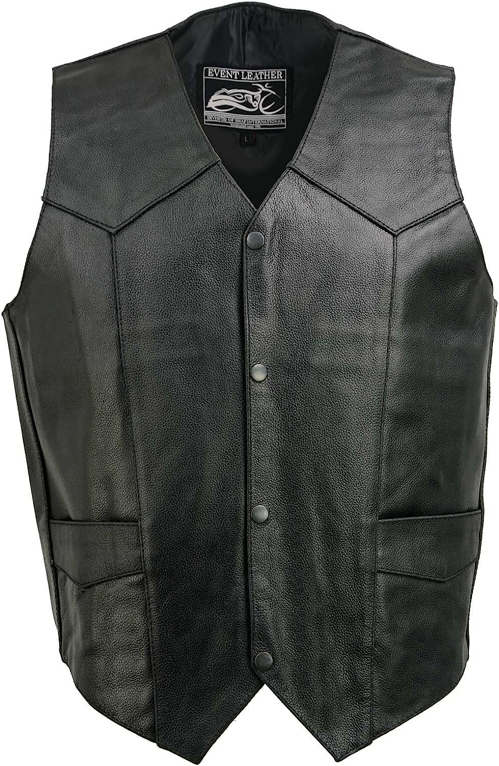 Event Biker Leather EL5310-XS-BLACK Men'S Promo Basic Leather Vest (Black, X-Small) image number 4
