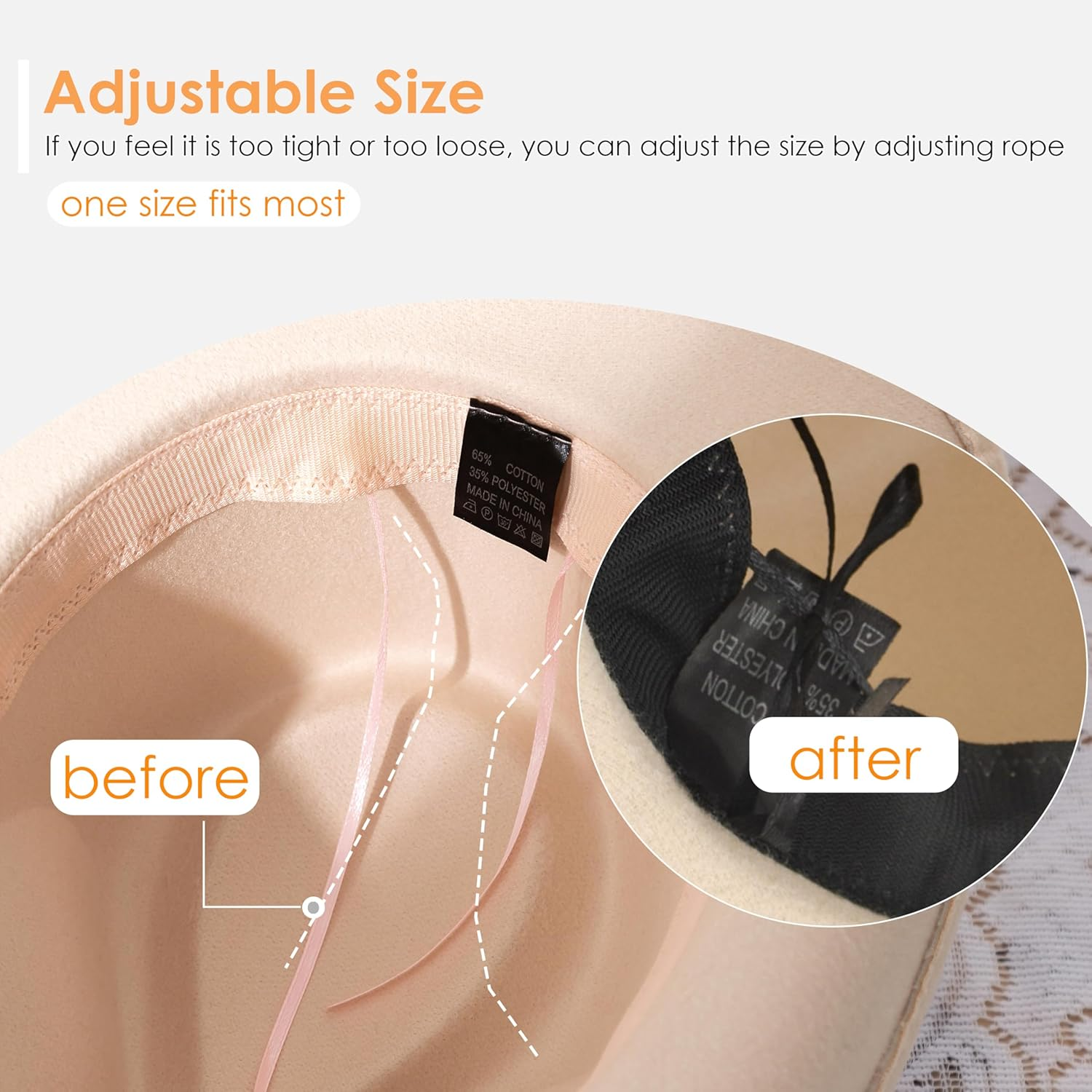 Gossifan Western Cowboy & Cowgirl Hat Felt Wide Brim Women Men Fedora - B Belt White image number 3