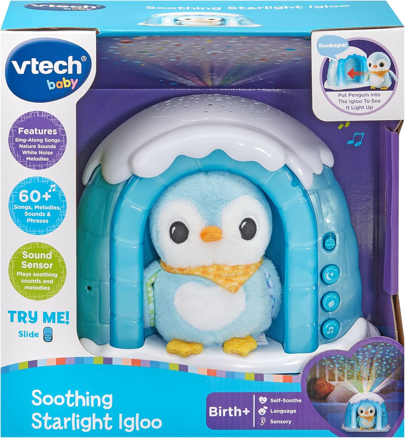 Vtech Soothing Starlight Igloo - Nightlight, Plush Penguin - 574903 - Blue image number 6
