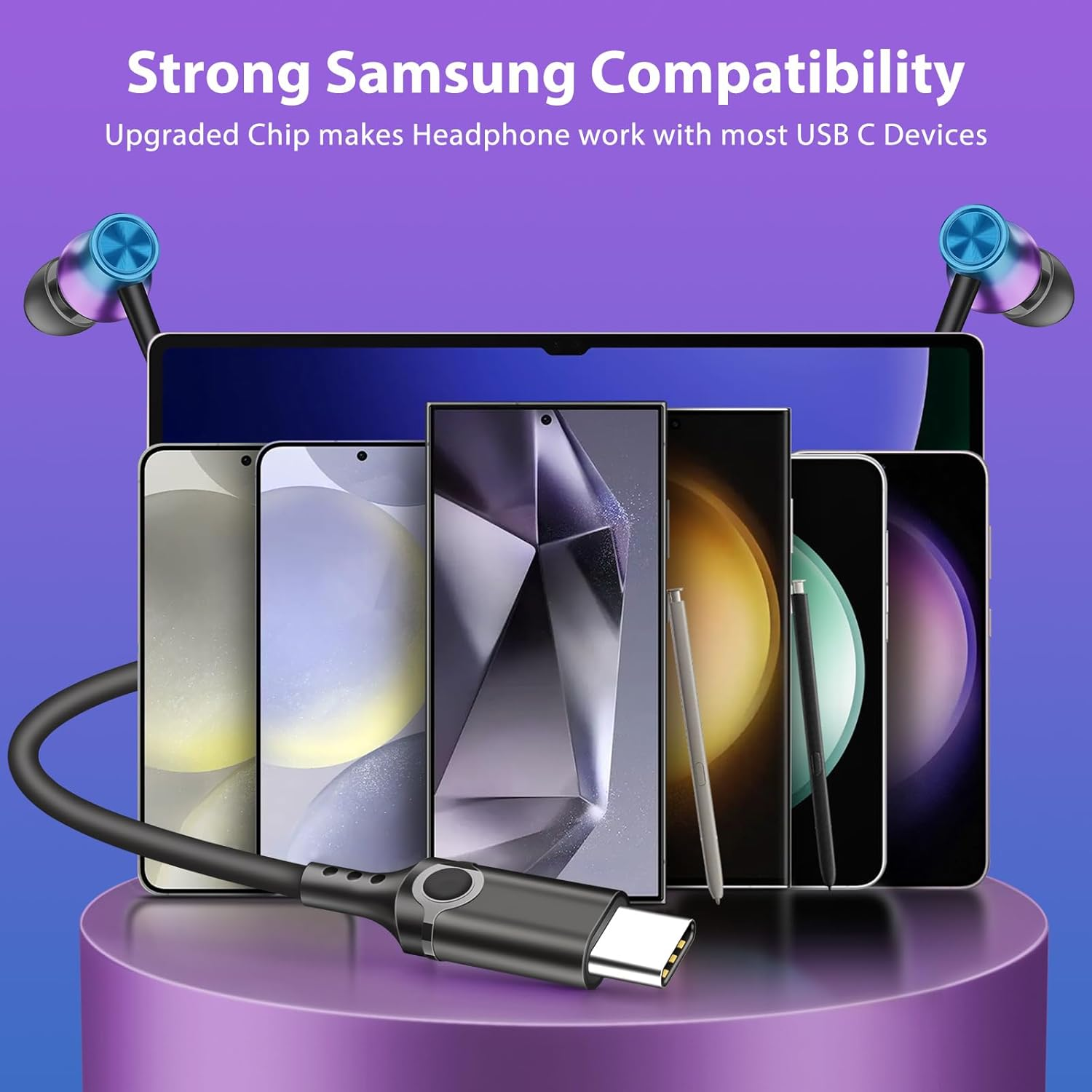 Jiunai USB C In-Ear Headphones for Samsung S24 Series, Iphone 15, Ipad Pro M4, Gradient Purple image number 3