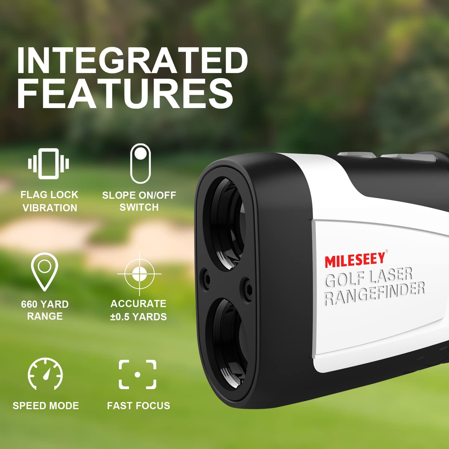 Mileseey Golf Range Finder with Slope On/Off, 660 Yards Range Finder with Flag-Lock and Vibration, Legal for Tournament Play, &plusmn;0.55Yard Accuracy, 6X Magnification,Carrying Case, Free Battery image number 1