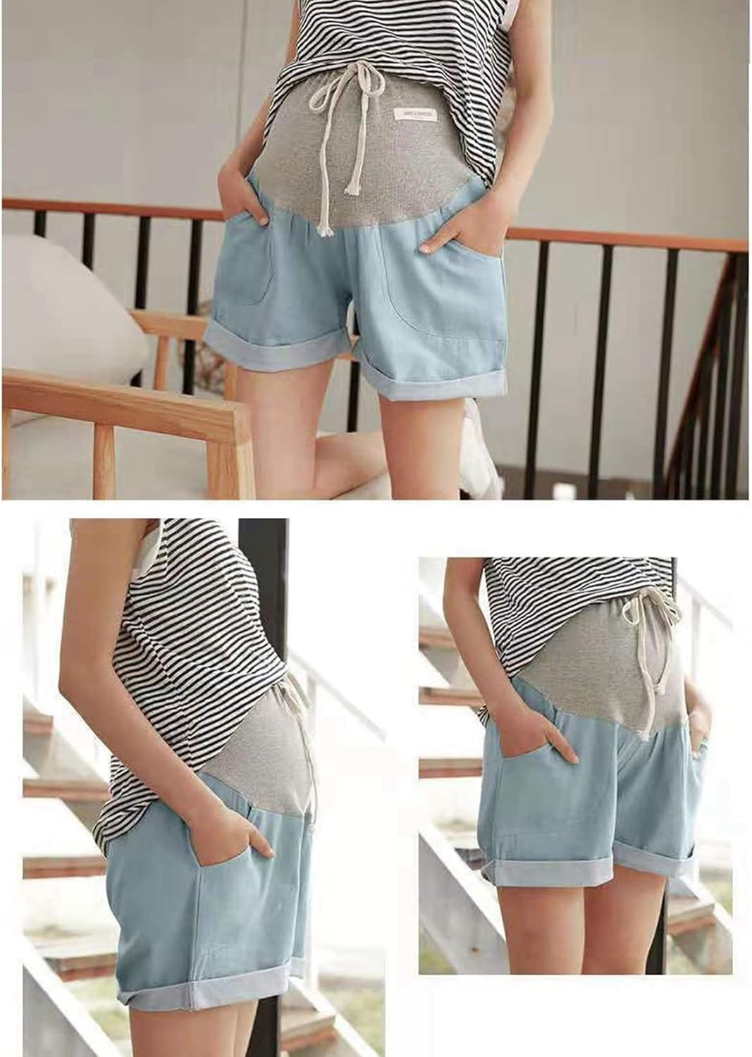 Qiribati Womens Jean Shorts Drawstring Maternity Denim Shorts Roll Hem Pregnancy Summer Short Jeans image number 3