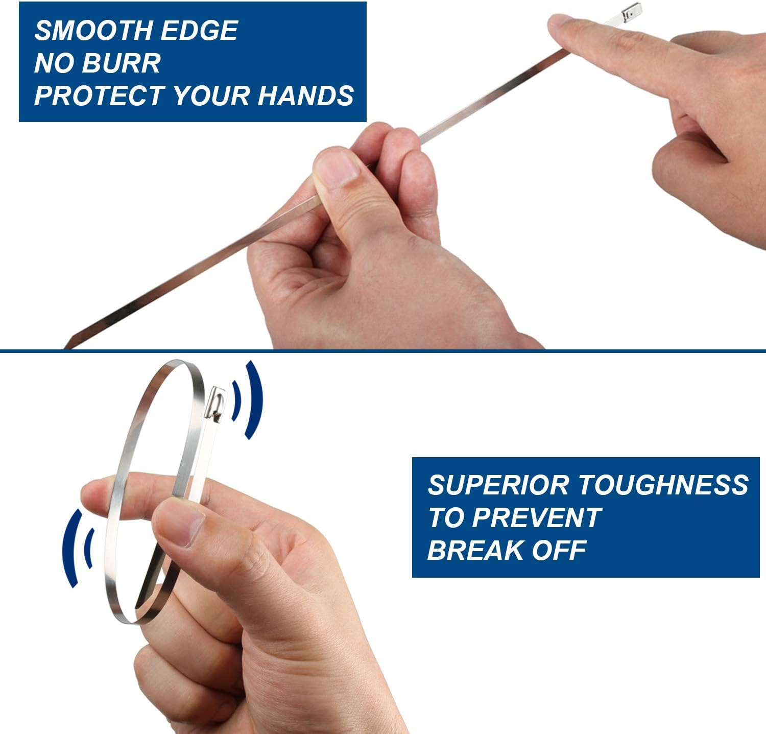 Metal Zip Ties 12 Inch, Heavy Duty 304 Stainless Steel Zip Cable Ties with 200 Lbs Tensile Strength, Self-Locking Strap Ties (100 Pcs) image number 6