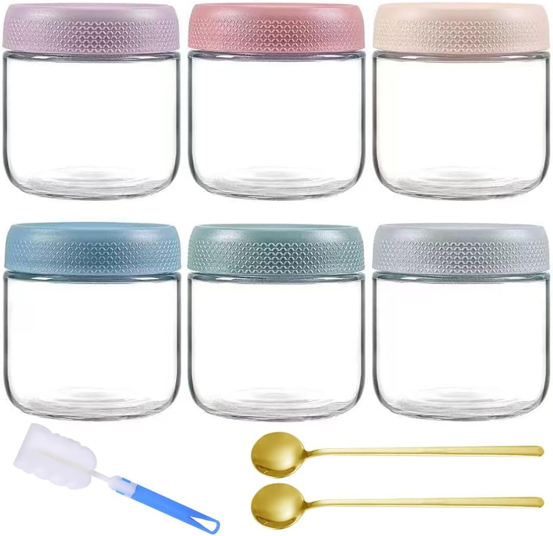 JYJOJO Small Glass Jars for Overnight Oats Salad Yogurt Pudding Cereal Candy Snacks Storage Containers Meal Prep Mason Jar with Airtight Lids,6 Pack(350 ML/12 Oz) image number 2
