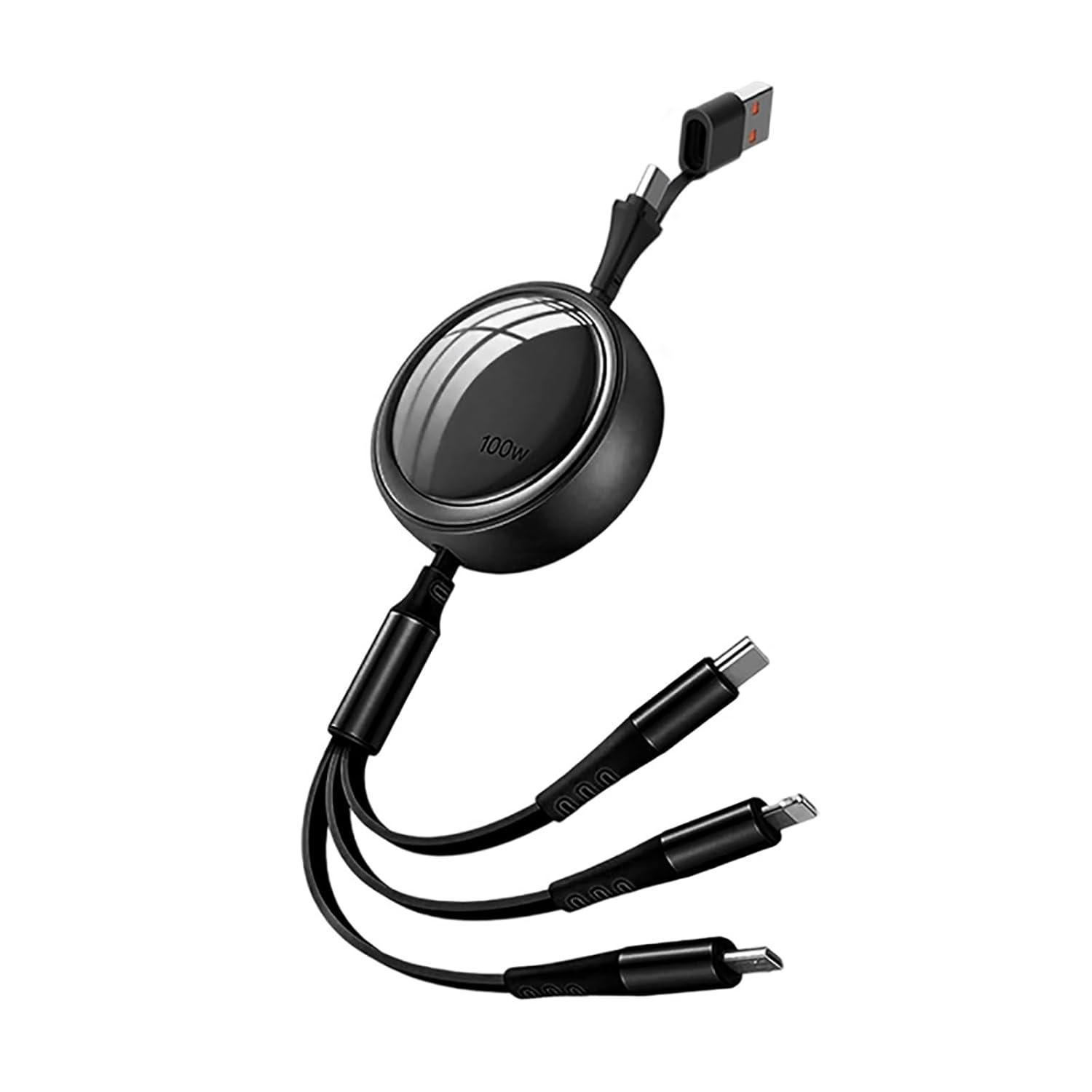 AMITOME 100W Retractable Multi 5 in 1 Fast Charging Cable,Usb A/USB C Cord with IP Port/Usb C/Micro USB Mfi Certified Charging Cord Compatible with Iphone 17 16 15 14 13 plus Pro Max Macbook-White