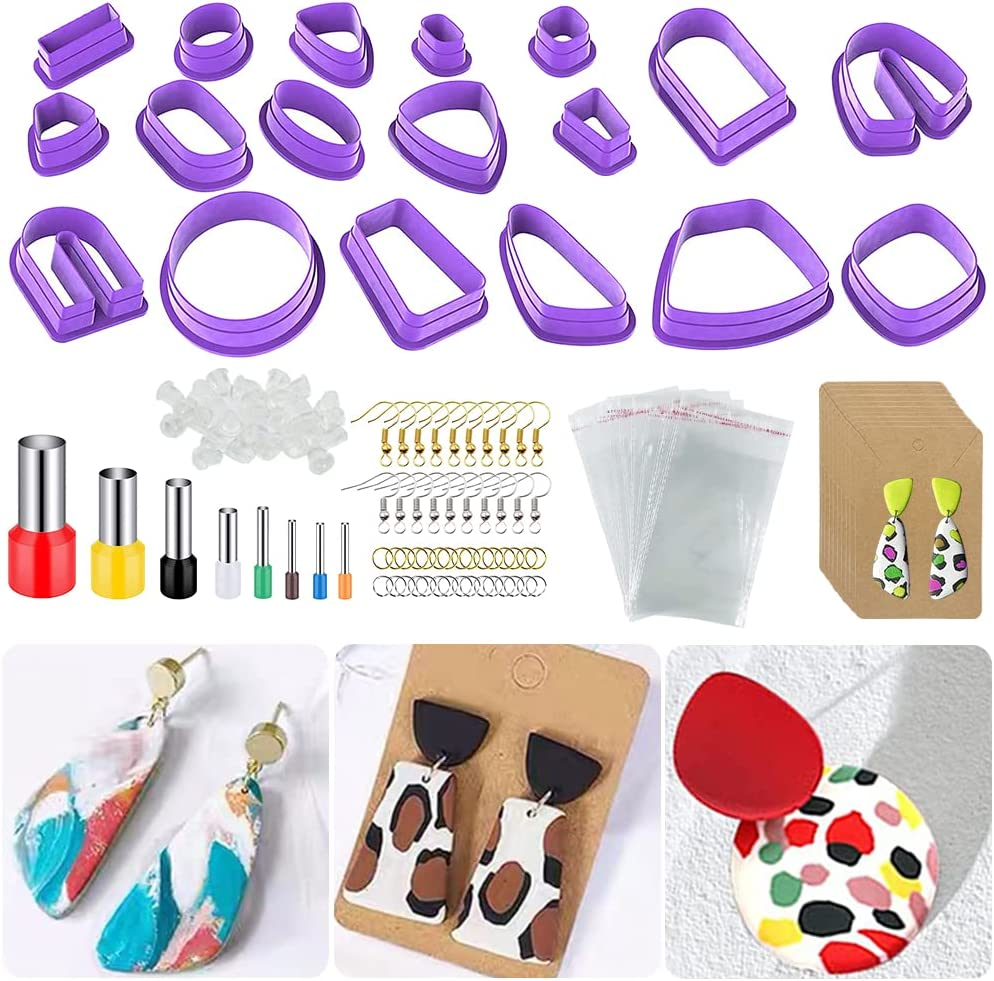 SENHAI Polymer Clay Cutters, 18 Pcs Clay Earring Cutters Different Shape Plastic with Earring Cards, Hooks, round Circle Shape Cutters Mold for Polymer Clay Jewelry Making image number 2