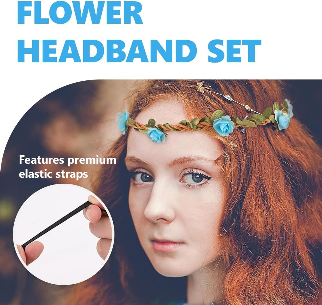 WUSJCOF Pack of 6 Wedding Rose Flower Crown Headband, Simulation Flower Bridal Headband, Flowers Headband for Travel Photography, Festival Wedding and Party, Women, Girls image number 5