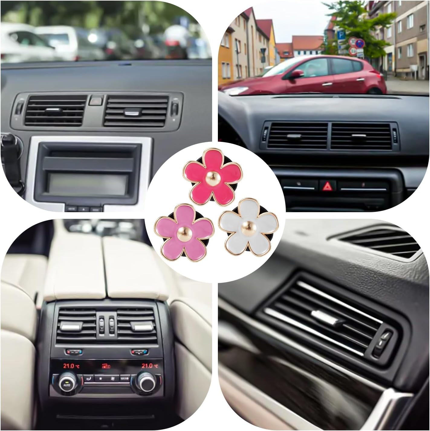 6Pcs Flower Air Freshener Vent Clips, Cute Daisy Air Conditioning Outlet Clip Girly Women Car Accessories Flowers Car Essentials Decorations (Multicolored)