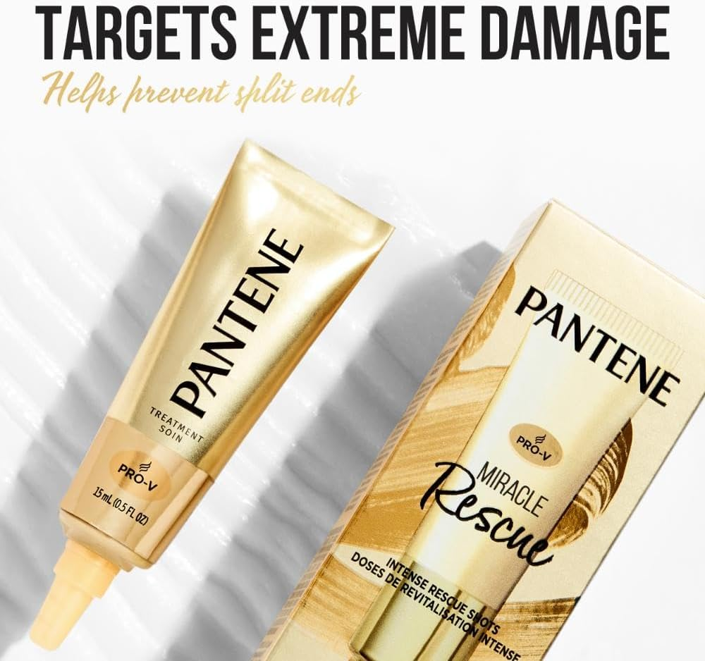 Pantene Hair Mask Miracle Rescue Shots, Intensive Repair Treatment for Damaged Hair, 4 Count 0.5 Oz Each, Twin Pack image number 2