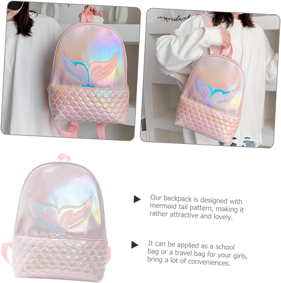 DEARMAMY Mermaid Boys and Girls Backpack for School and Travel Cute Cartoon Design for Preschool and Elementary Girls image number 4