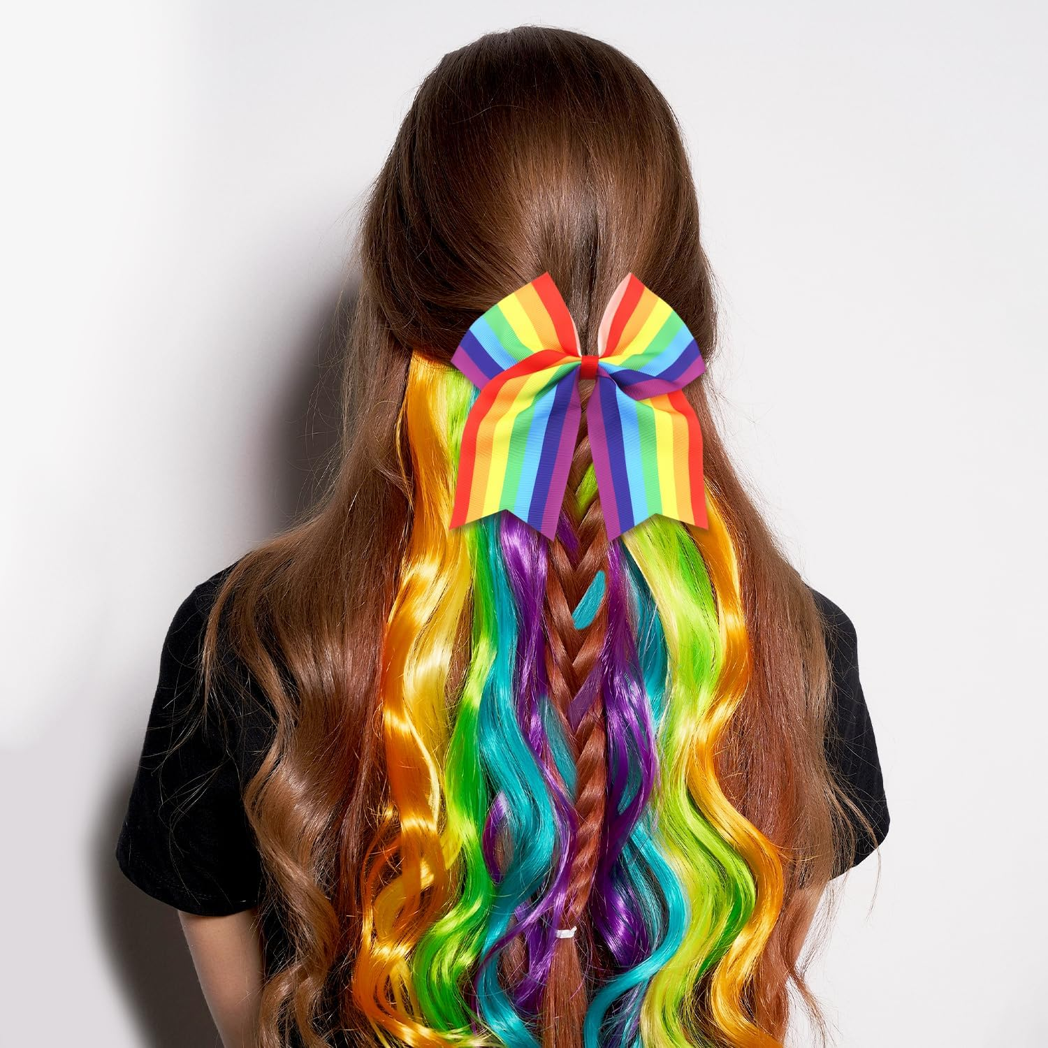 2 Pcs Rainbow Bow Hair Ties, Rainbow Butterfly Hair Accessories Soft Ropes Bow Ties Elastic Hairs Band for Women image number 6