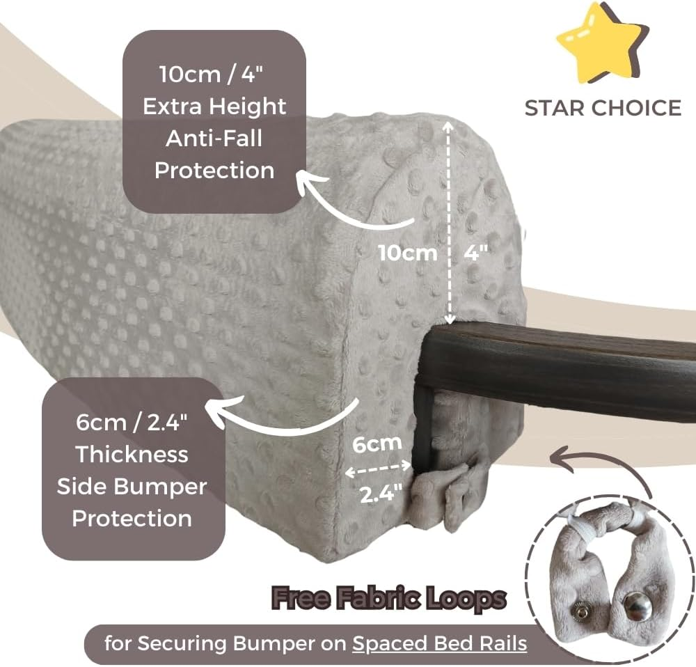 Wonder Space Toddlers' Bed Rail Bumpers Protecter - Children'S Bed Guardrail Padding - Anti-Collision | Increased Height | Fall Prevention - Easy Installation Enhanced Safety Mostly Fit (Grey, 2.3Ft) image number 5