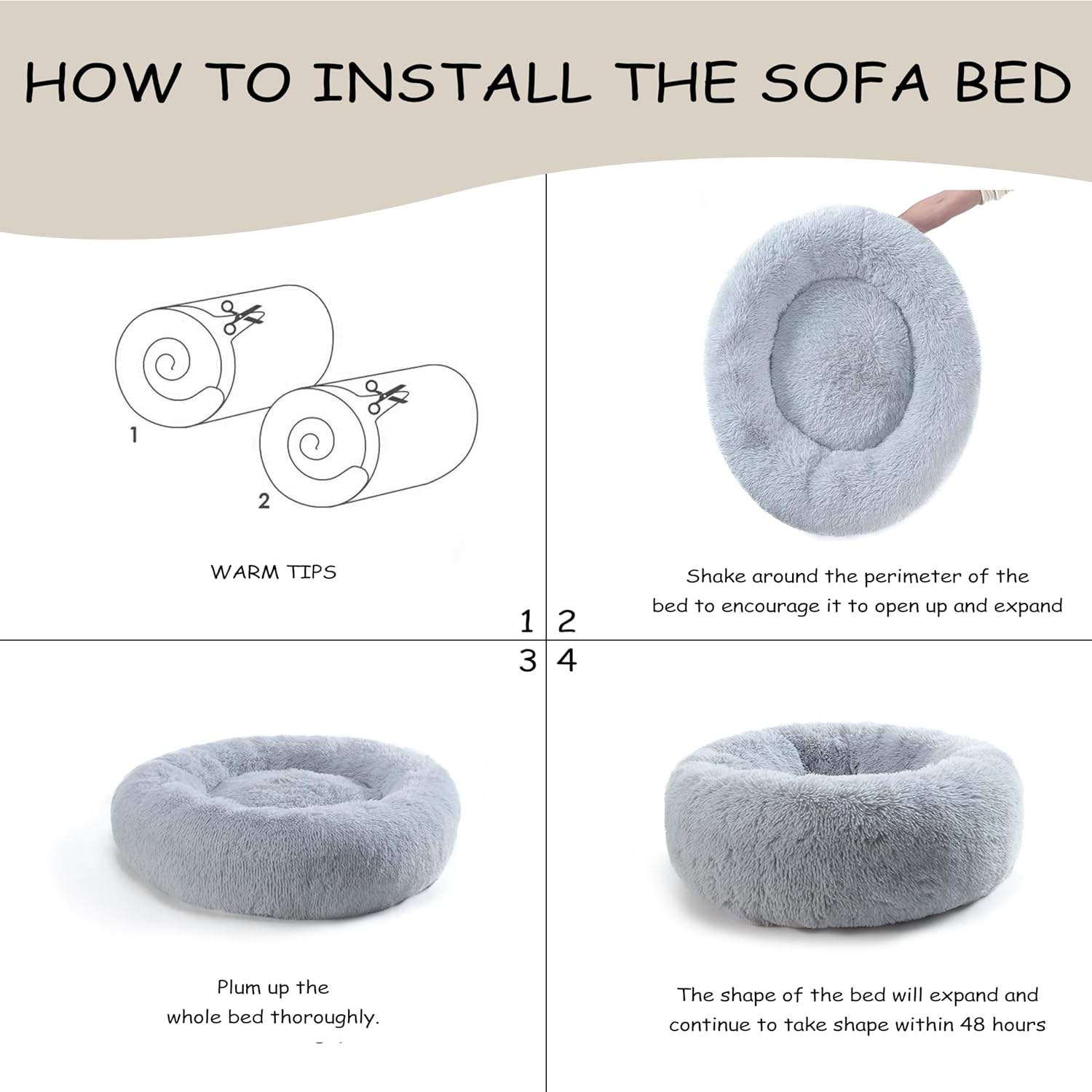 Calming Dog Bed, Plush Anti-Anxiety Donut Dog Bed for Small Medium Large Dogs, Warming Cozy Soft Cute round Washable, Marshmallow Cuddler Nest Pet Bed, Grey image number 1