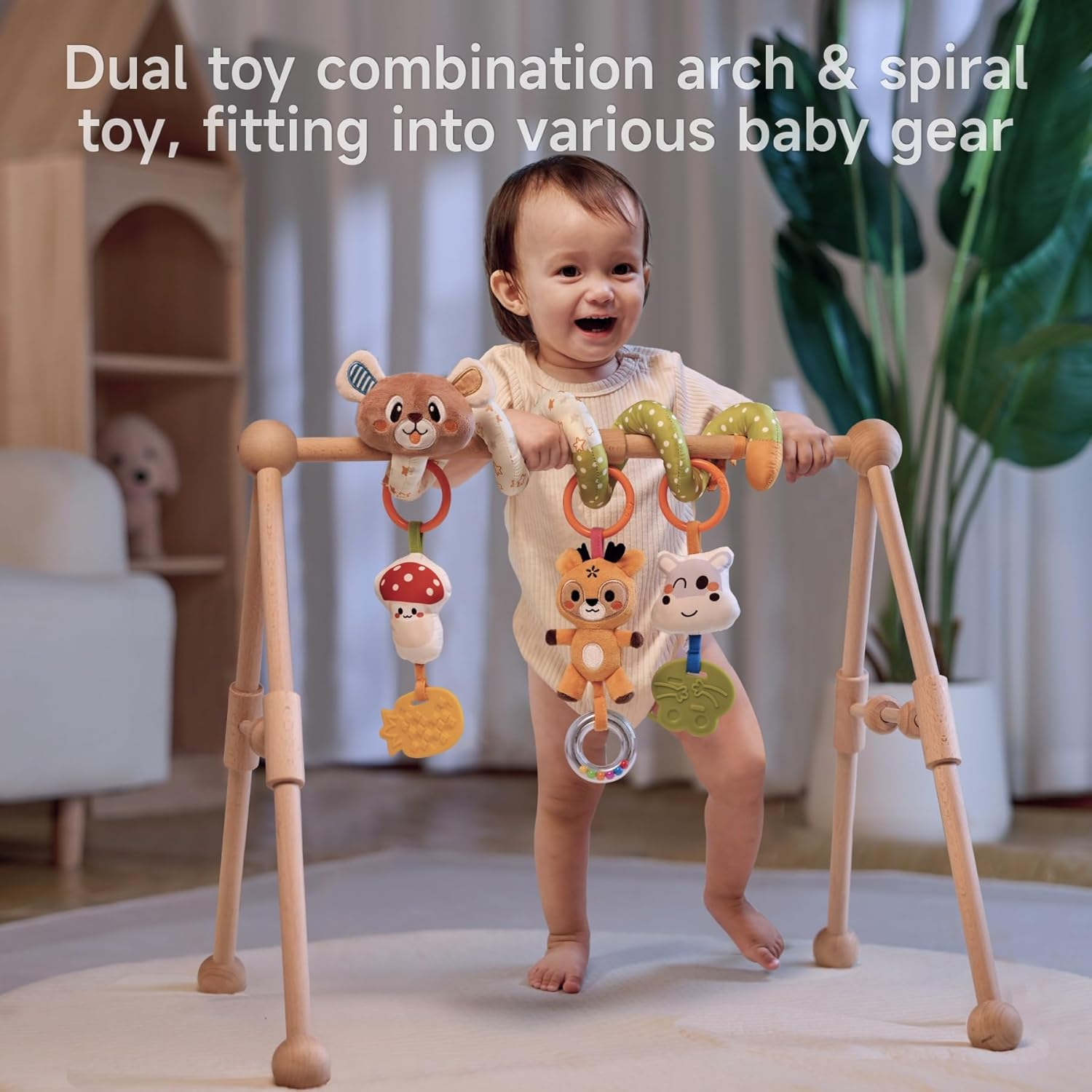 TUMAMA Baby Activity Arch with Bear Spiral Toy, Clips Adjustable and Detachable Sensory Stimulating Hanging Toys Baby Toys 0-3 3-6 Months, Newborn Strollers Bassinets Crib Carseat Toy image number 3