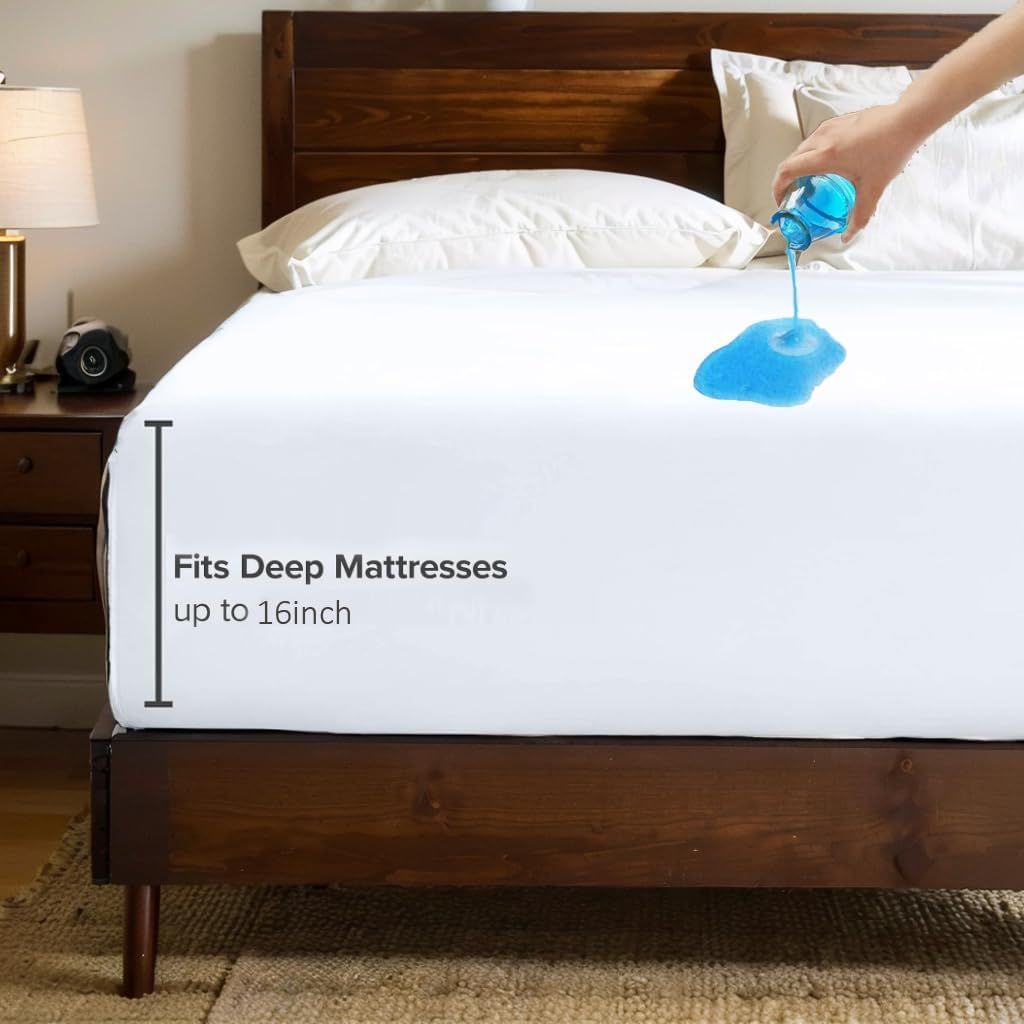 Waterproof Mattress Protector,H HOME-MART Deep Pocket Queen Size Fitted Sheet,Stretch to 46CM Fitted Deep Pocket,Premium Waterproof Mattress Protector, Soft Mattress Pad Cover(White, King)