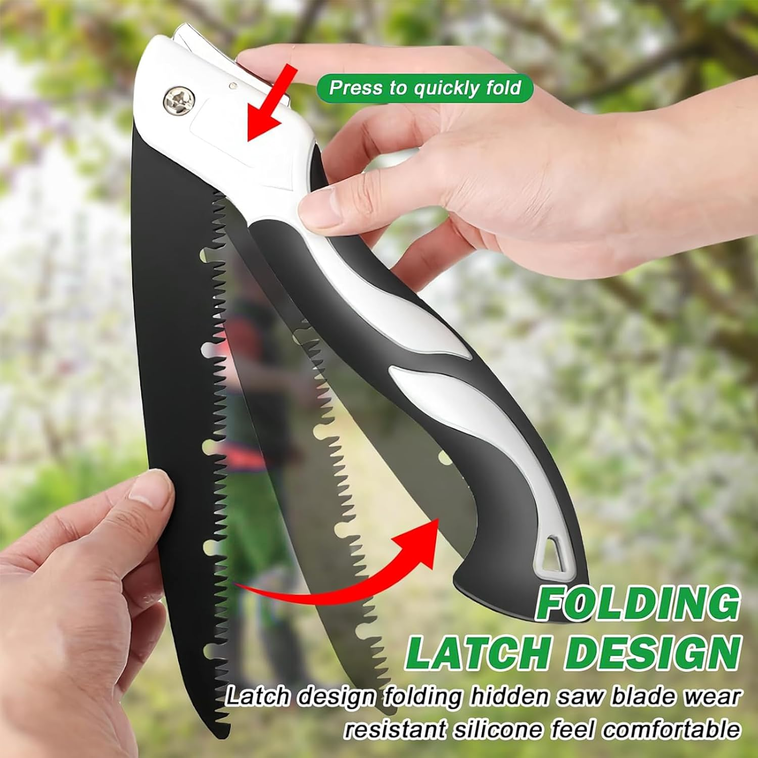 Folding Pruning Saw, 12.2 IN/31 CM Hand Folding Saw with 3 Replaceable Steel Blades for Tree Trimming, Wood Cutting, Camping, Gardening & Outdoor Activities image number 4