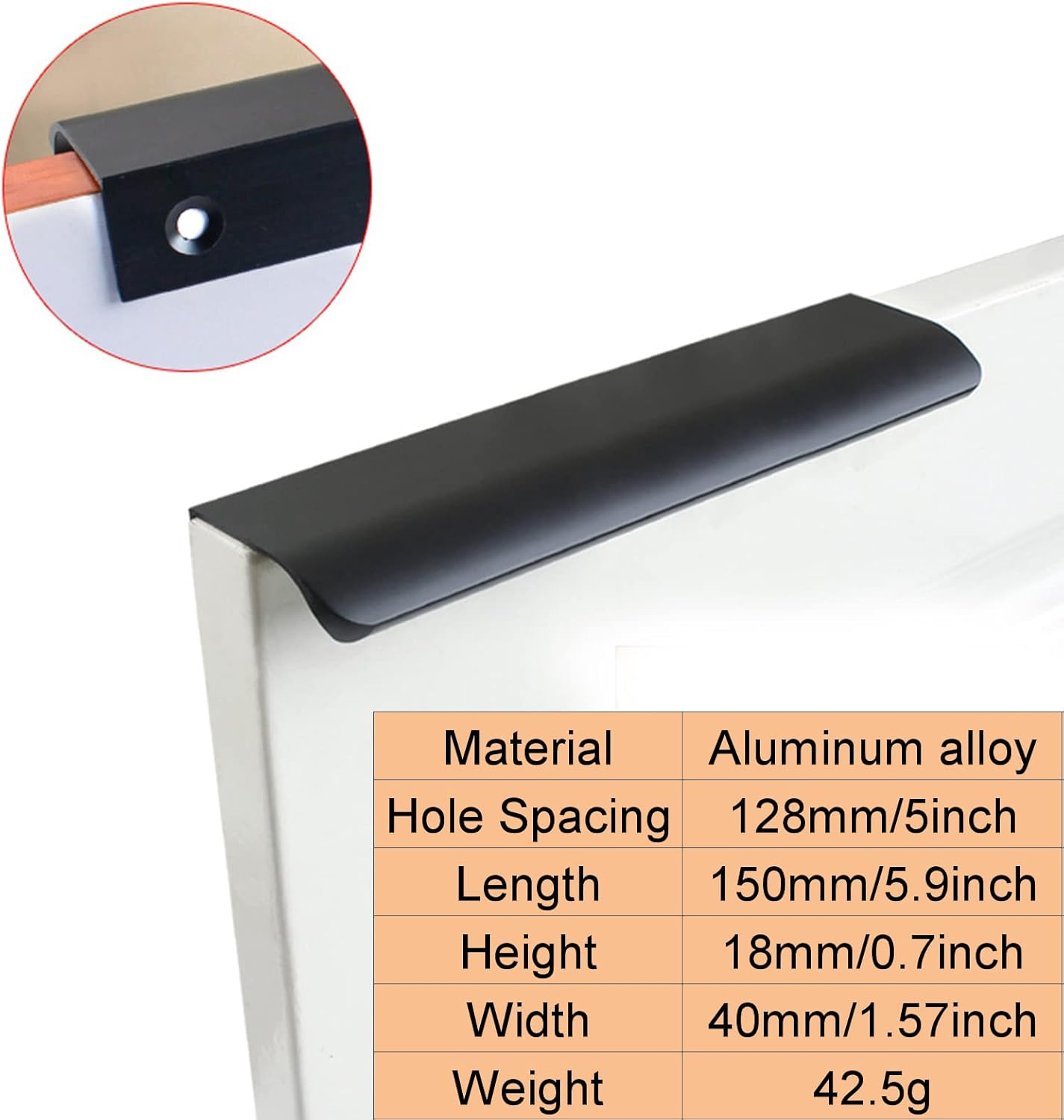 10Pcs Black Cabinet Handles Mount Finger Edge Pulls Hidden Drawers Wardrobe Handles, 5.9" Length, 5" Hole Centre Concealed Handle image number 3