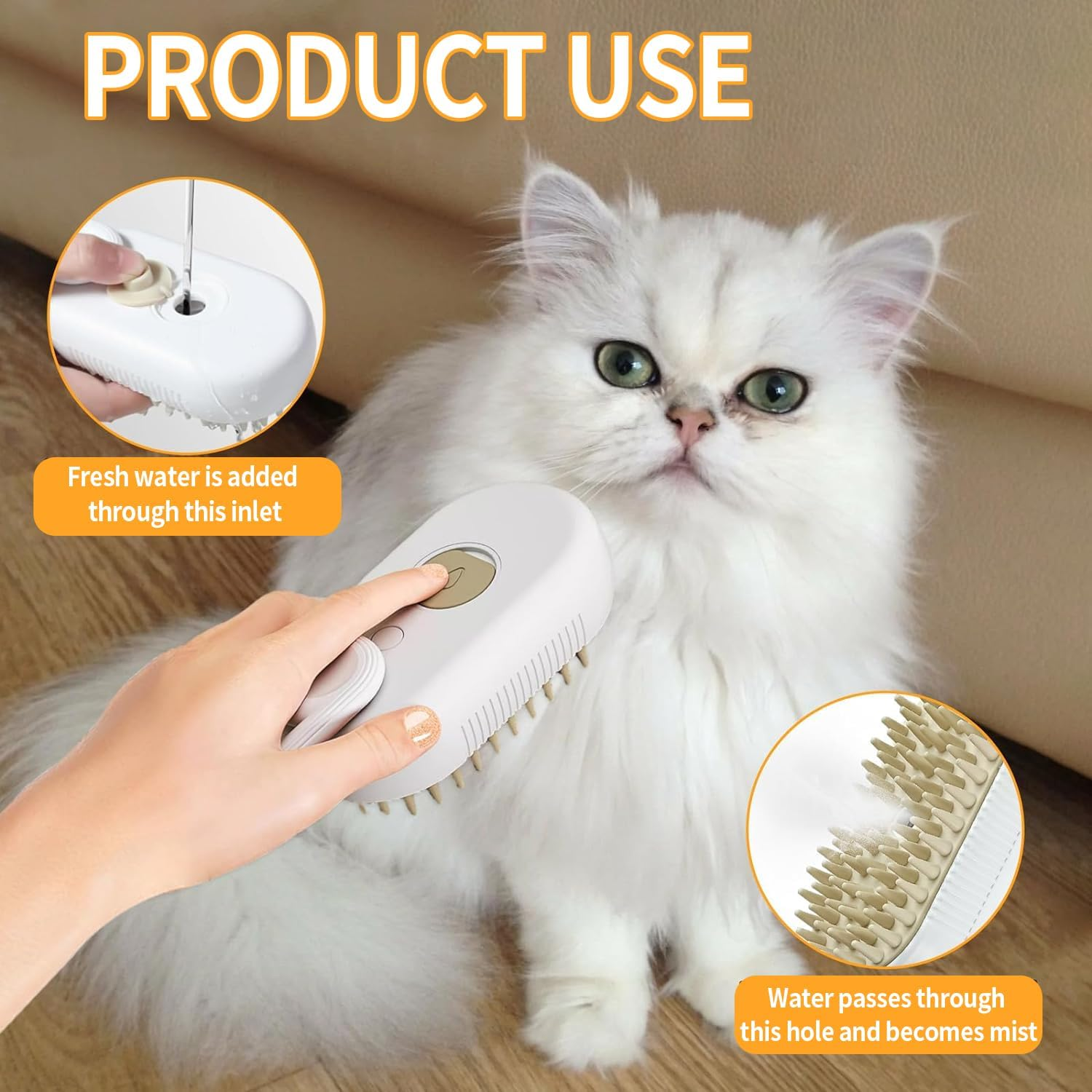 Steamy Cat Brush, 3-In-1 Cat Brush with Steam Pet Brush, Self Cleaning Steamy Cat Brush, Self-Cleaning Steaming Cat Brush, Steam Brush, Cat Brush, for Cats, Dogs, Massage (A) image number 1