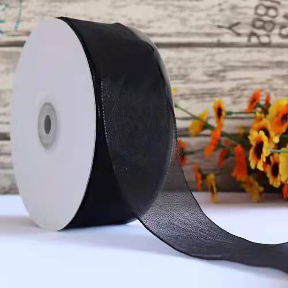 Sheer Organza Wired Ribbon Spool 1 Inch X 25 Yards, Great for Sewing, Gift Wrapping, Hair Bows, Flower Arranging, Home Decorating, Black (1Inchx25Yard, Black) image number 5