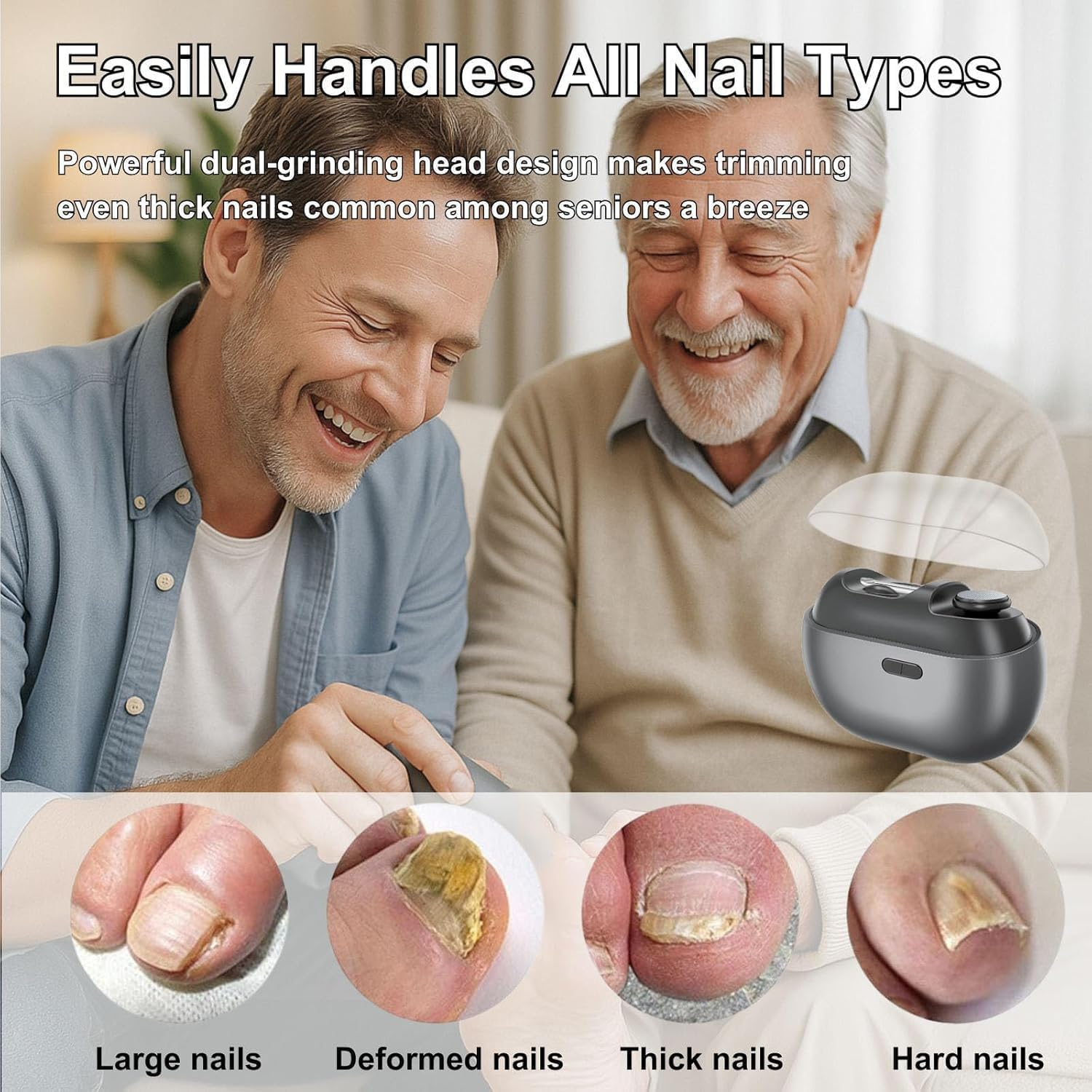 Easyclip Smart Nail Clipper,Fanyil 3 in 1 Easy Clip for Seniors,Designed for Extra Hard/Thick Hands Feet Nails,Polishing Clipper with Light,Safe for Baby & Seniors-Grey-7-14 Days Delivery image number 5