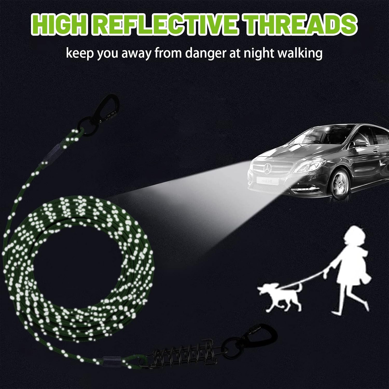 VIVBOO Dog Tie Out Cable 10Ft/15Ft/20Ft/30Ft Dog Runner for Yard and Outdoor with Swivel Hook Green/Blue/Purple Reflective Lead Dog Chains for Training Small to Medium Dogs up to 100Lbs image number 1