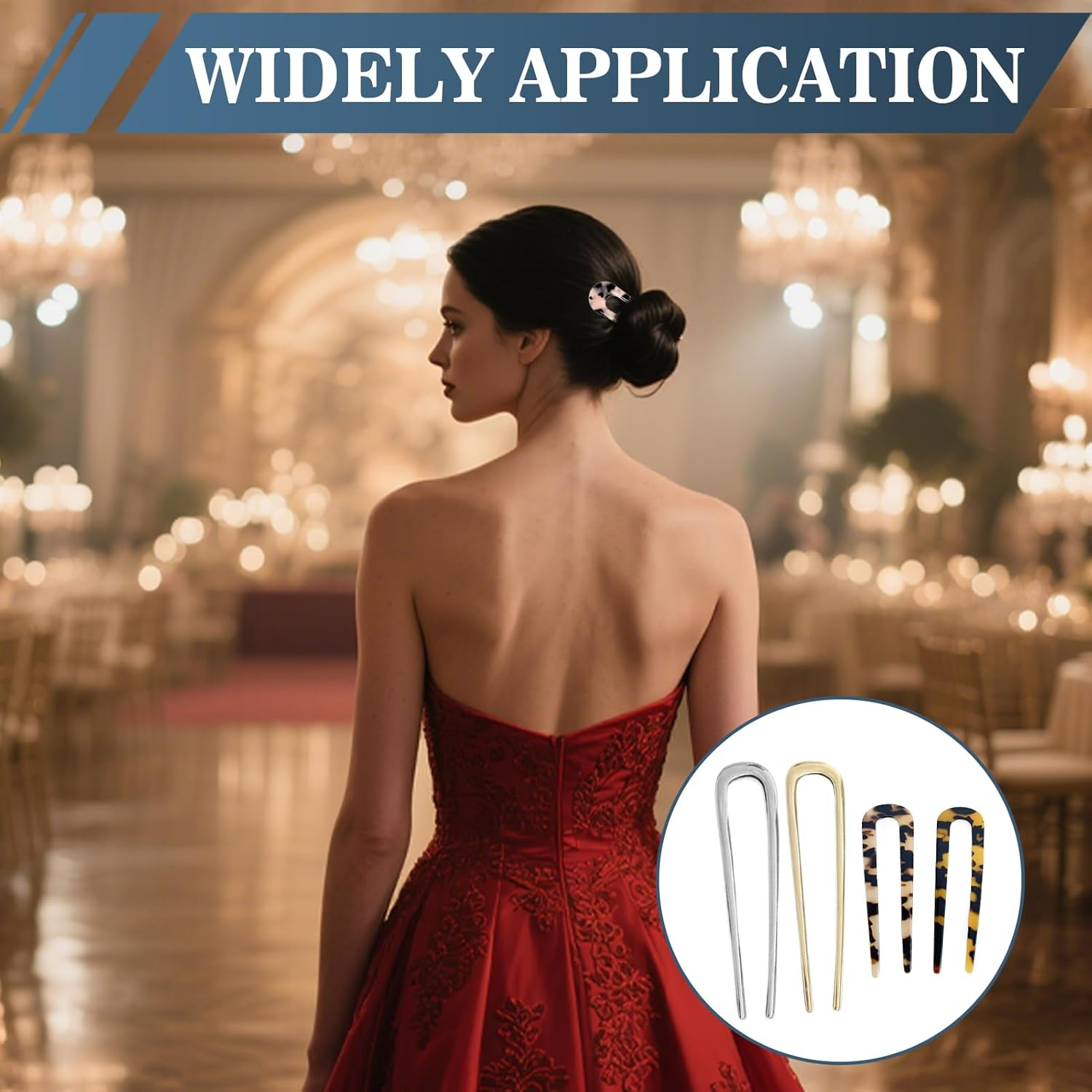 Pack of 4 U-Shaped Hair Pins, French Hair Pins, French Hair Clip, Metal Clip, Delicate Hair Accessories, Hairstyle Accessories, Bun Pins for Hair, Gold and Silver Hair Clips for Women and Girls image number 5