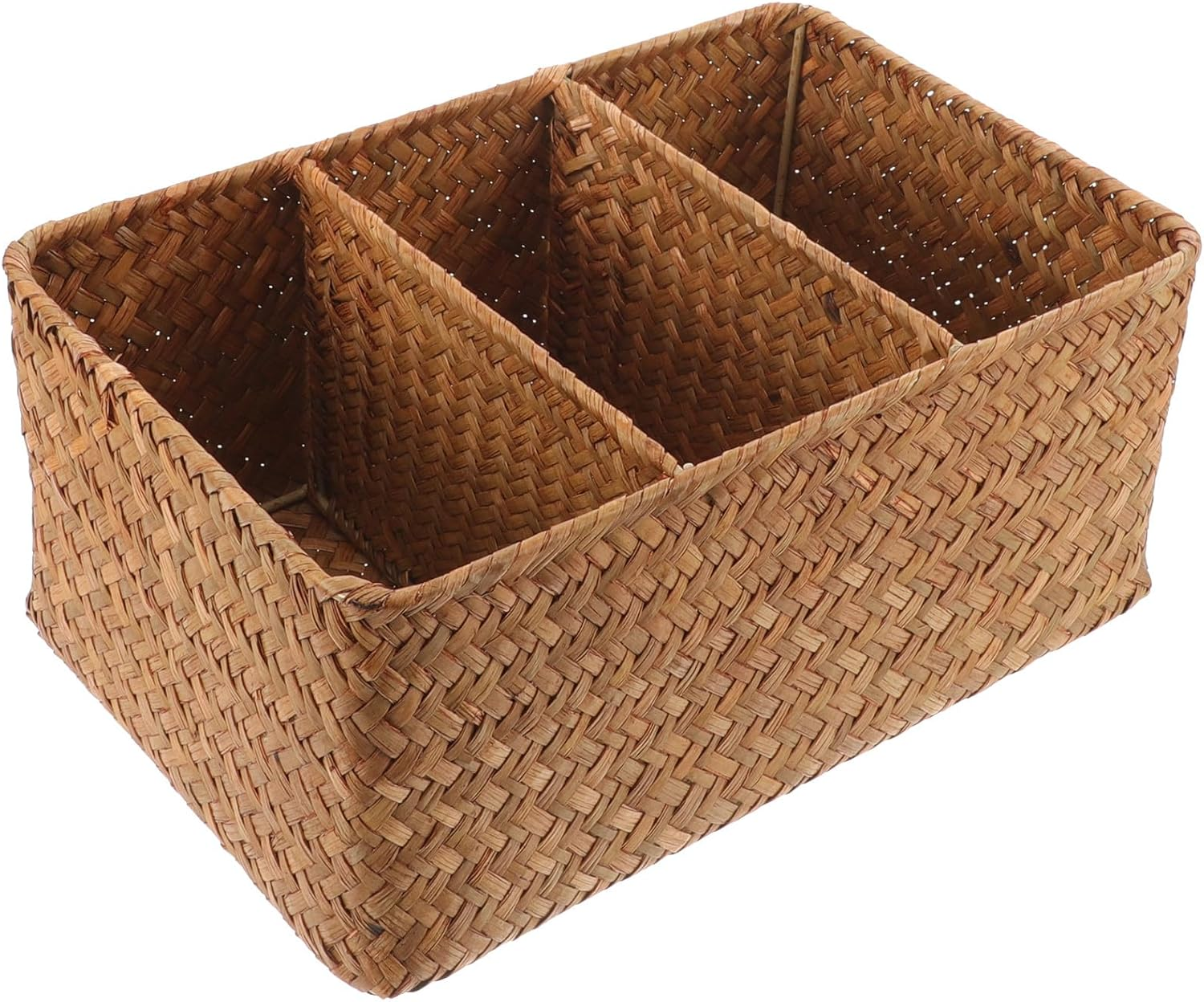 ULTECHNOVO Seagrass 3-Compartment Storage Basket with Dividers, Hand-Woven Long Organizer Basket for Bathroom and Kitchen Counter, 28.5&times;18.5&times;13Cm High Storage Bin image number 3