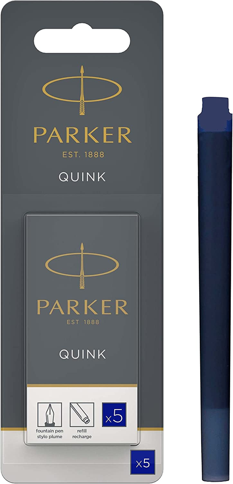 PARKER QUINK Long Fountain Pen Ink Refill Cartridges, Black, 5 Count (Pack of 2)