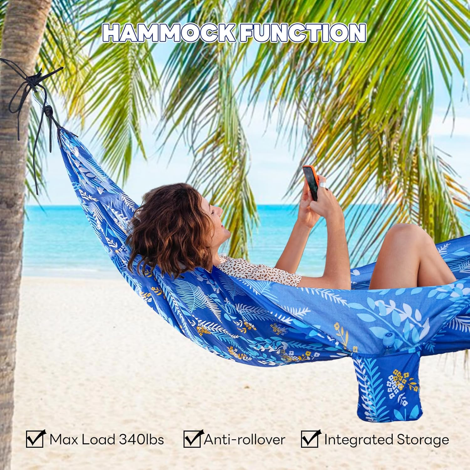 Outdoor Camping Hammock - Camping Gear - Portable Hammocks with Hanging Ropes - Parachute Lightweight Hammock - 210D Nylon Tree Tent for Camping, Travel, Beach, Backyard, Hiking, Indoor (Blue) image number 6