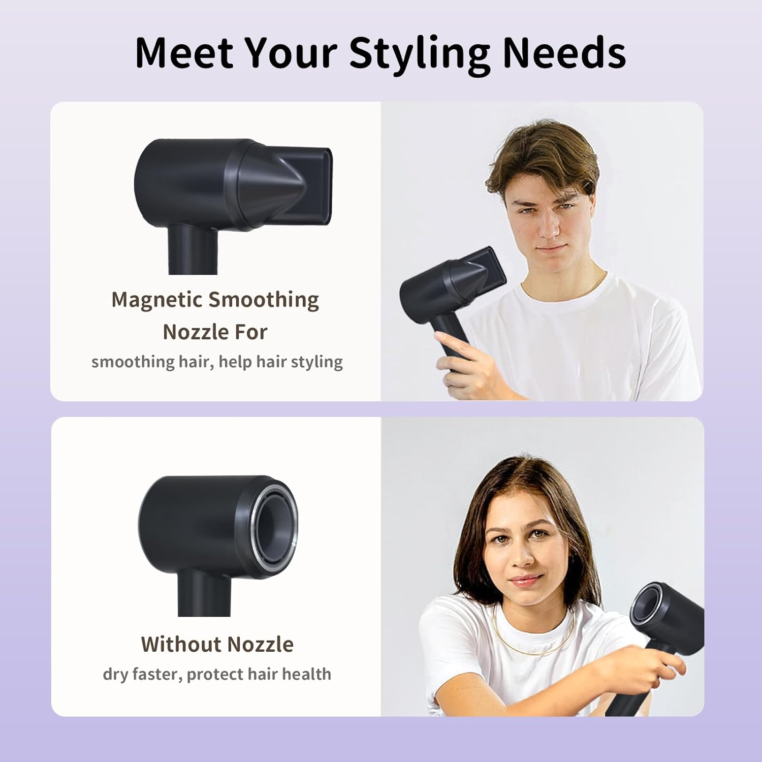 Hair Dryer,Nazha Professional High-Speed Ionic Hair Dryer with 110,000 RPM Brushless Motor 1600W Powerful Fast Drying Low Noise Blow Dryer with 1 Magnetic Attachments,Compact & Quiet for Travel, Blow Hairdryer for Women or Men-Au Plug(Black)
