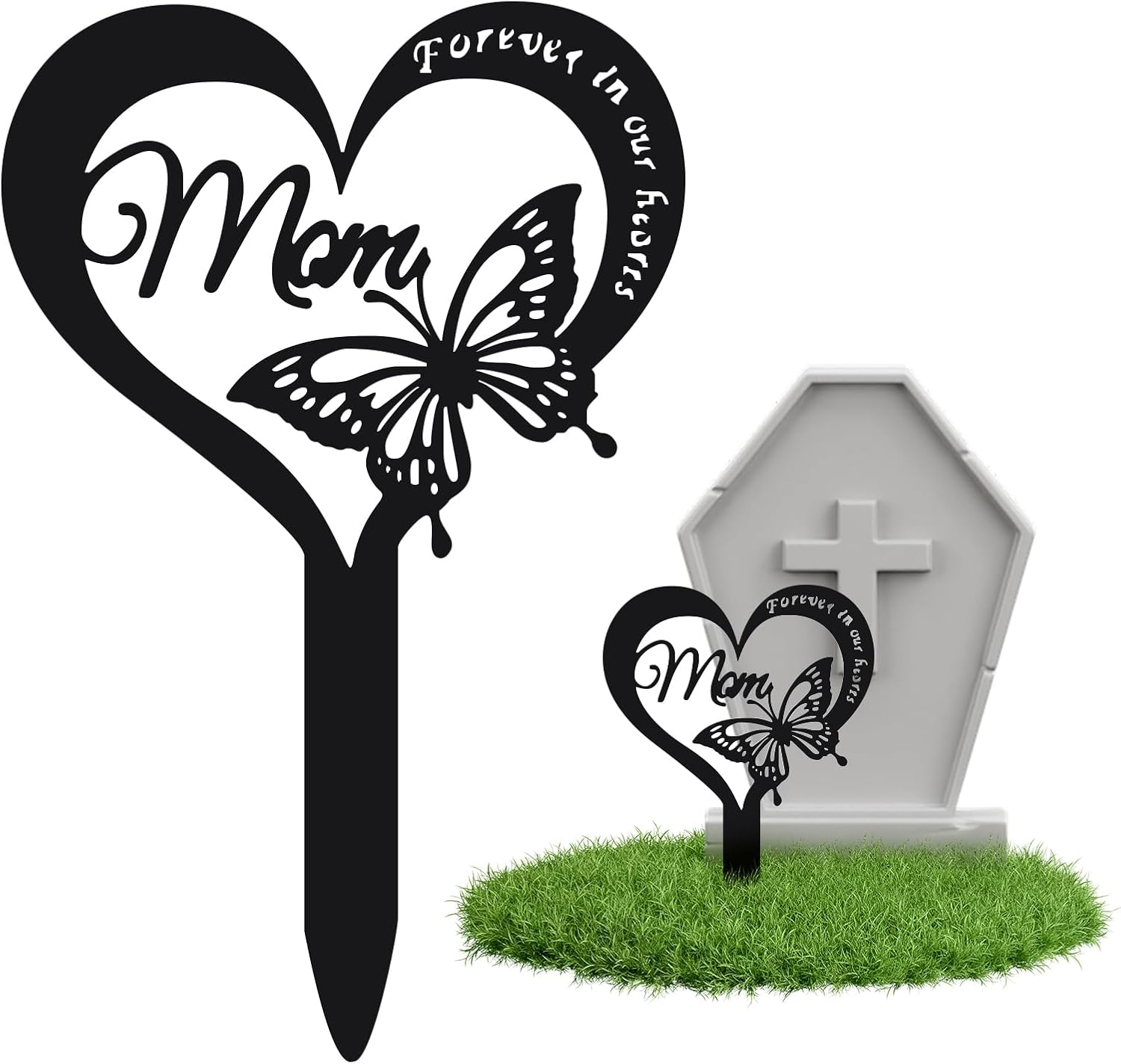 Pacify Grave Decorations for Cemetery, Metal Grave Marker for Mom Waterproof Memorial Plaques Sympathy Grave Stake for Loved Ones Remembrance Tribute (Mom) image number 1