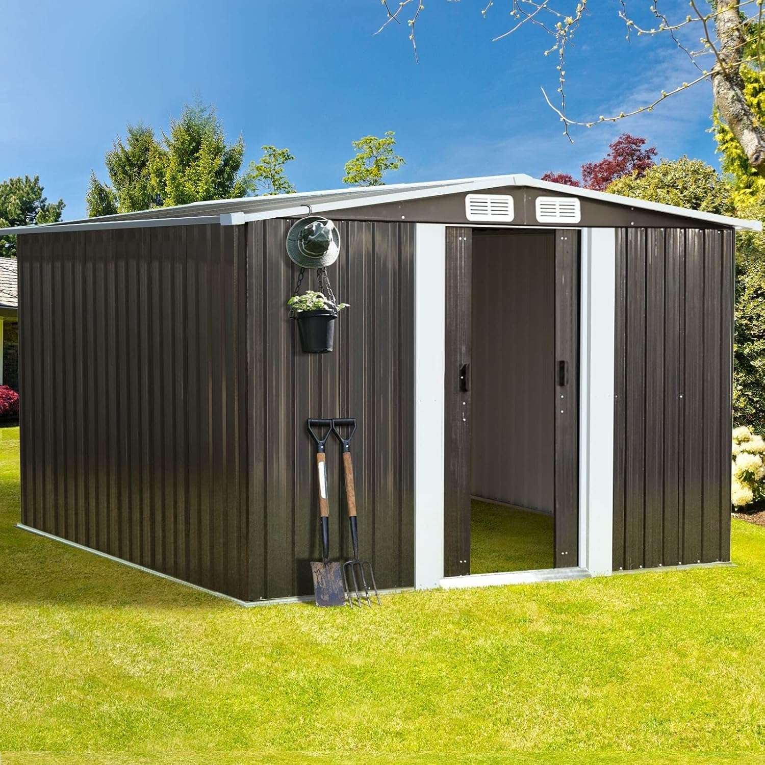 Livsip Outdoor Storage with Metal Base and Lock 2.57 X 2.05M Garden Shed