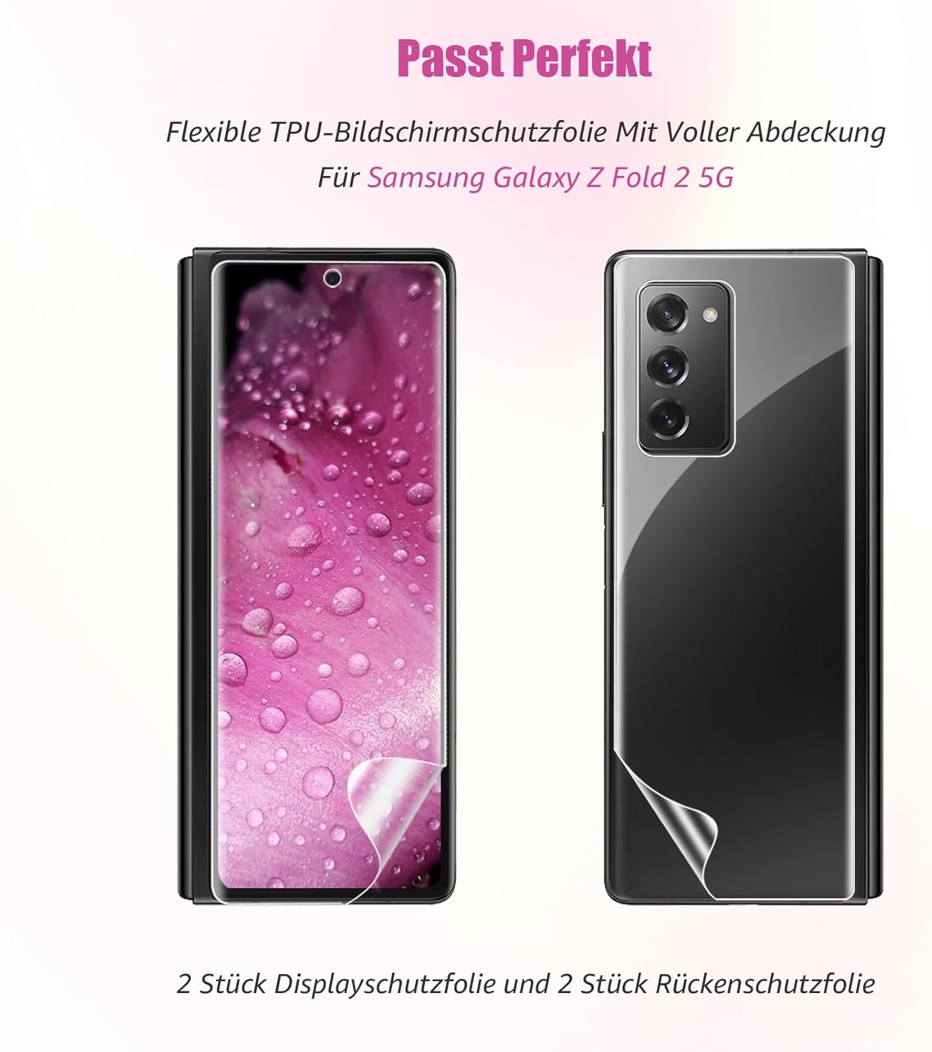 Bodyguard TPU Screen Protector for Samsung Galaxy Z Fold 2 5G, HD Clear Anti-Oil Anti-Dust Anti-Dirt Samsung Z Fold 2 Screen Protector Bumper Z Fold 2 5G Film Pack of 2 + 2 image number 3