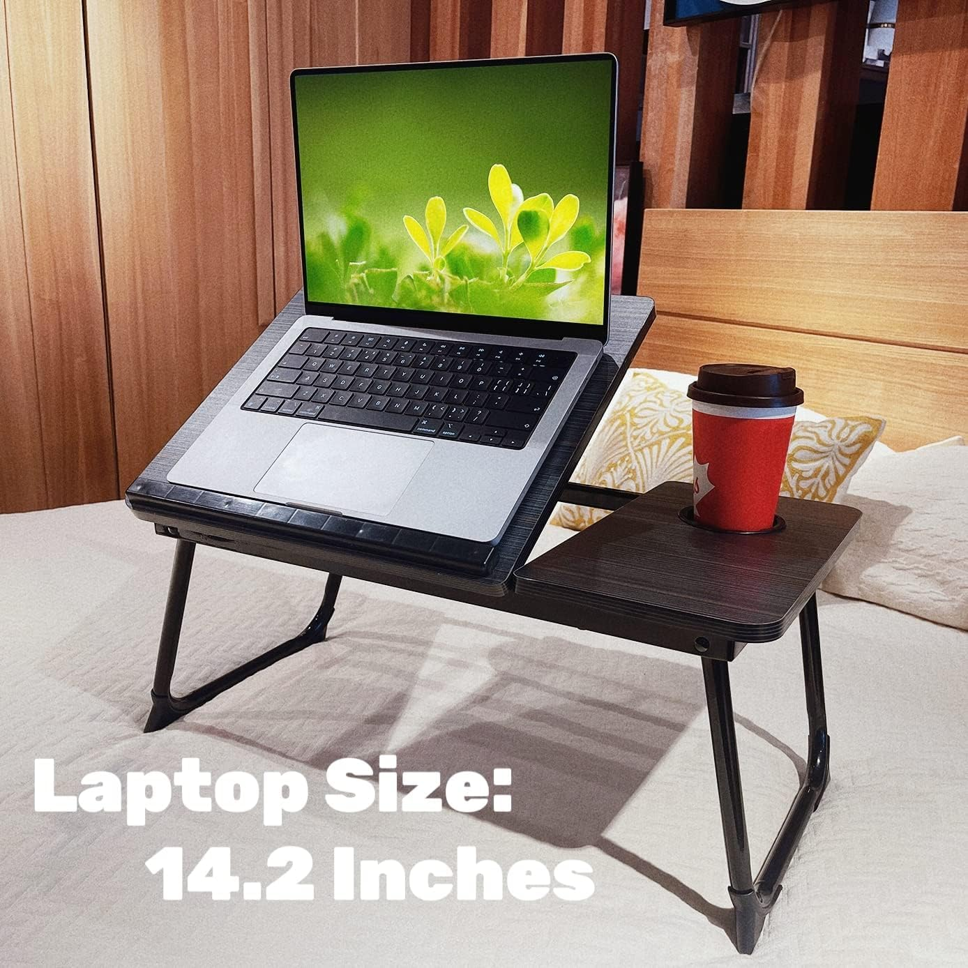 ZERIFAM Laptop Desk for Bed - 5 Adjustable Angle Laptop Stands, Portable Laptop Tray Table with Cup Holder, Used for Work, Writing, and Any Work Activity on the Bed/Sofa (Black) image number 4