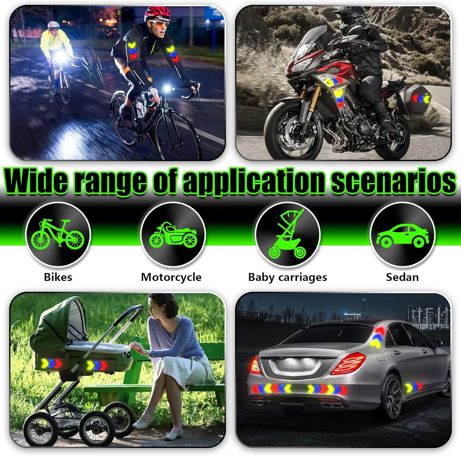 Reflective Stickers, 60 Pcs Night Warning Stickers, Outdoor Reflective Stickers for Vehicles, Cars, Motorcycles, Bicycles (6 Colors, Arrow) image number 3