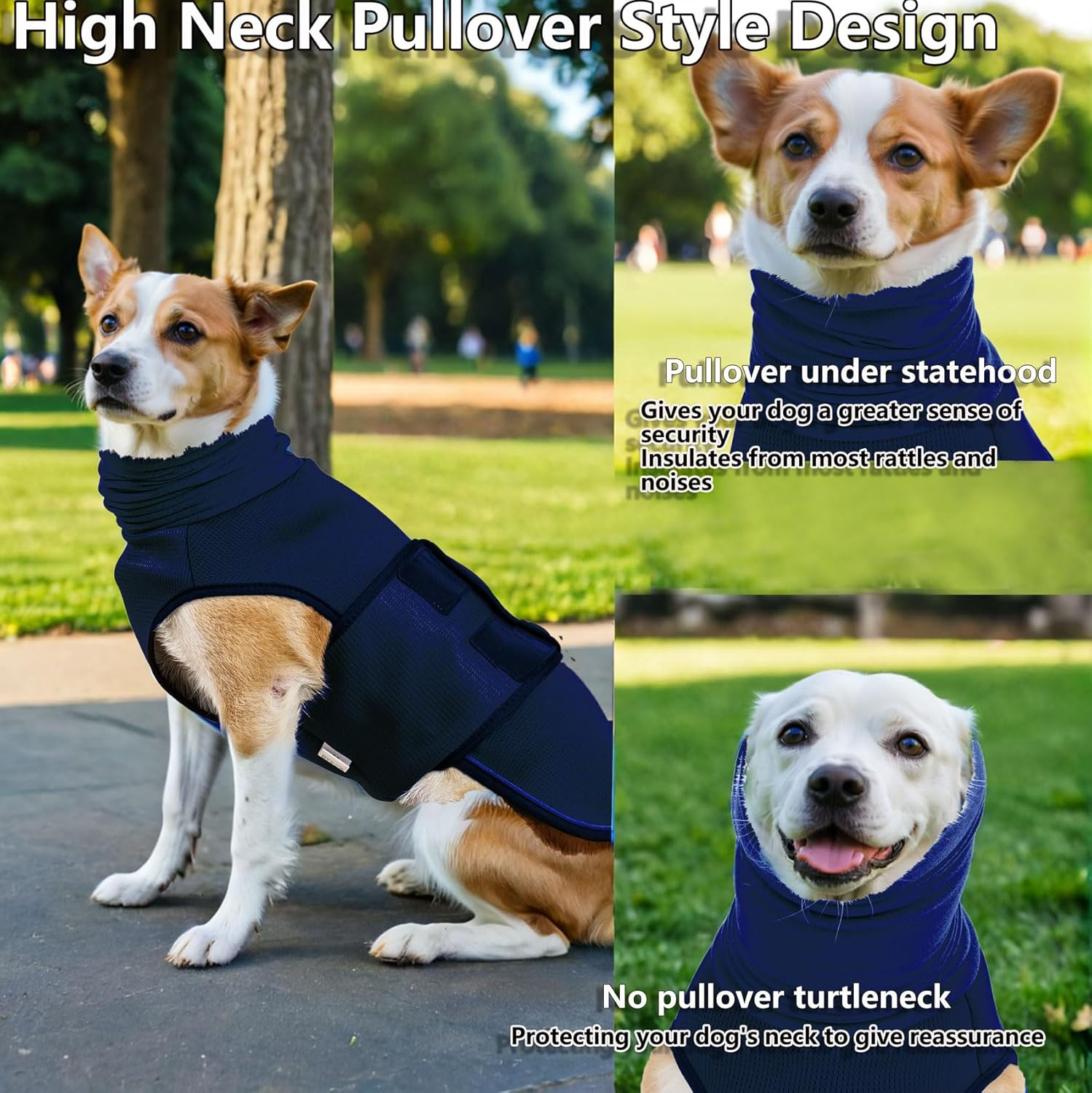 TOPSOSO Calming Vests for Dogs with Hood, Turtleneck Sweater, Calming Vest, Velcro Closure for Easy Adjustment and Reflective Stripes, Dog Coat for Anxious Dogs (Navy XS)