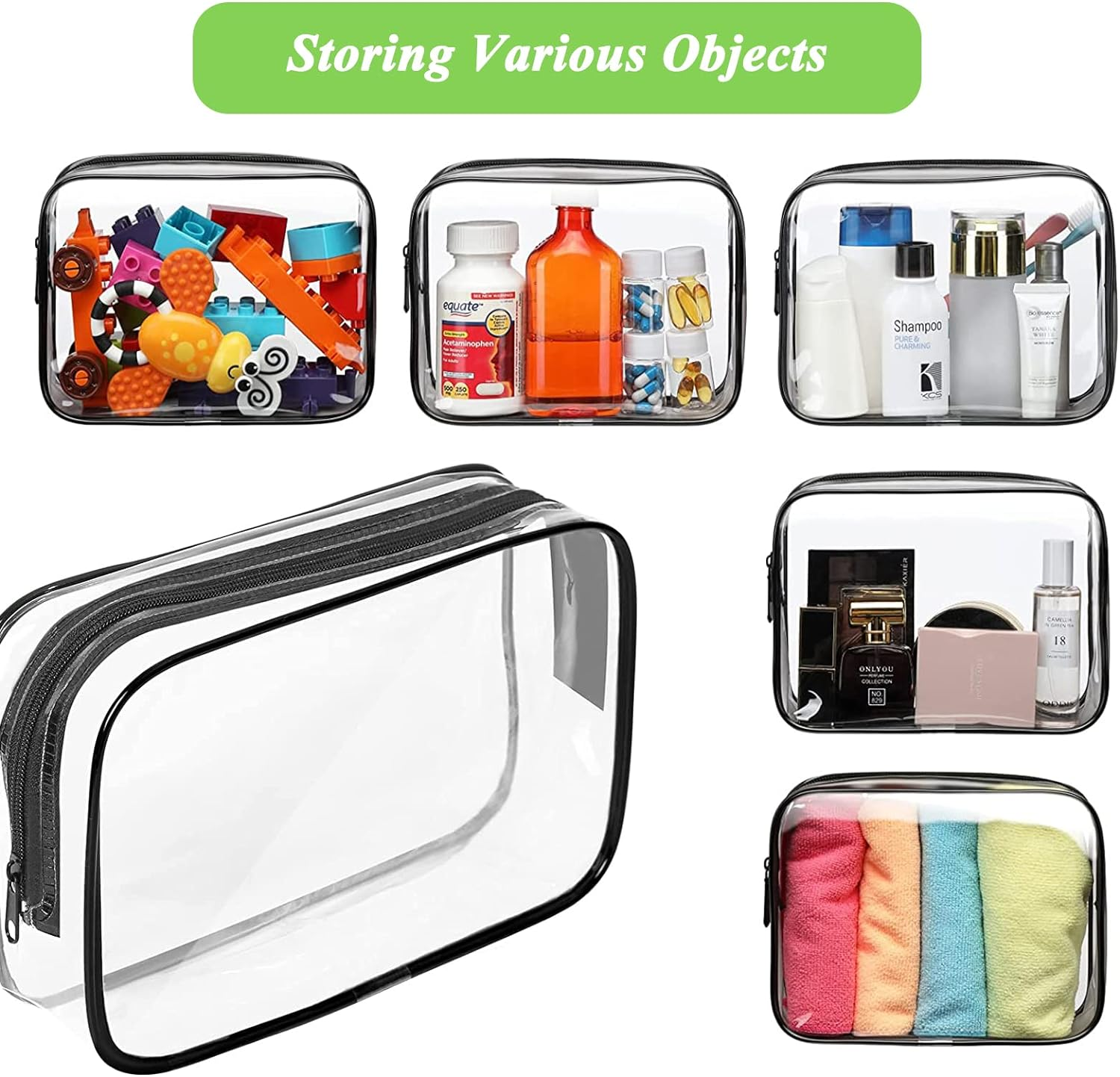 Set of 3 Clear Cosmetic Bags - Clear Travel Makeup Bags, Clear Toiletry Bags, Portable Clear Pouches, Transparent Travel Pouch Bags with Zipper for Women, Girl (Clear)