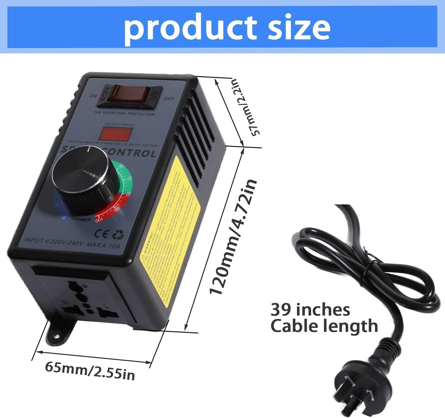 Aikoolwer AC Motor Speed Controller 220V Variable 4000W Max 10A Voltage Regulator Overload Protection Led Display Universal for Fan Drill Router image number 5