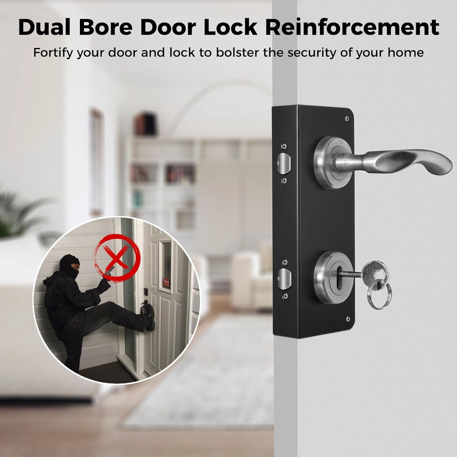 Lock and Door Reinforcement Plate, Dual Bore Door Lock Reinforcer, 2-3/8&rdquo; Backset Stainless Steel Door Guard, Door Jamb Reinforcement for 1-3/4&rdquo; Front Entry and Bedroom Doors image number 5