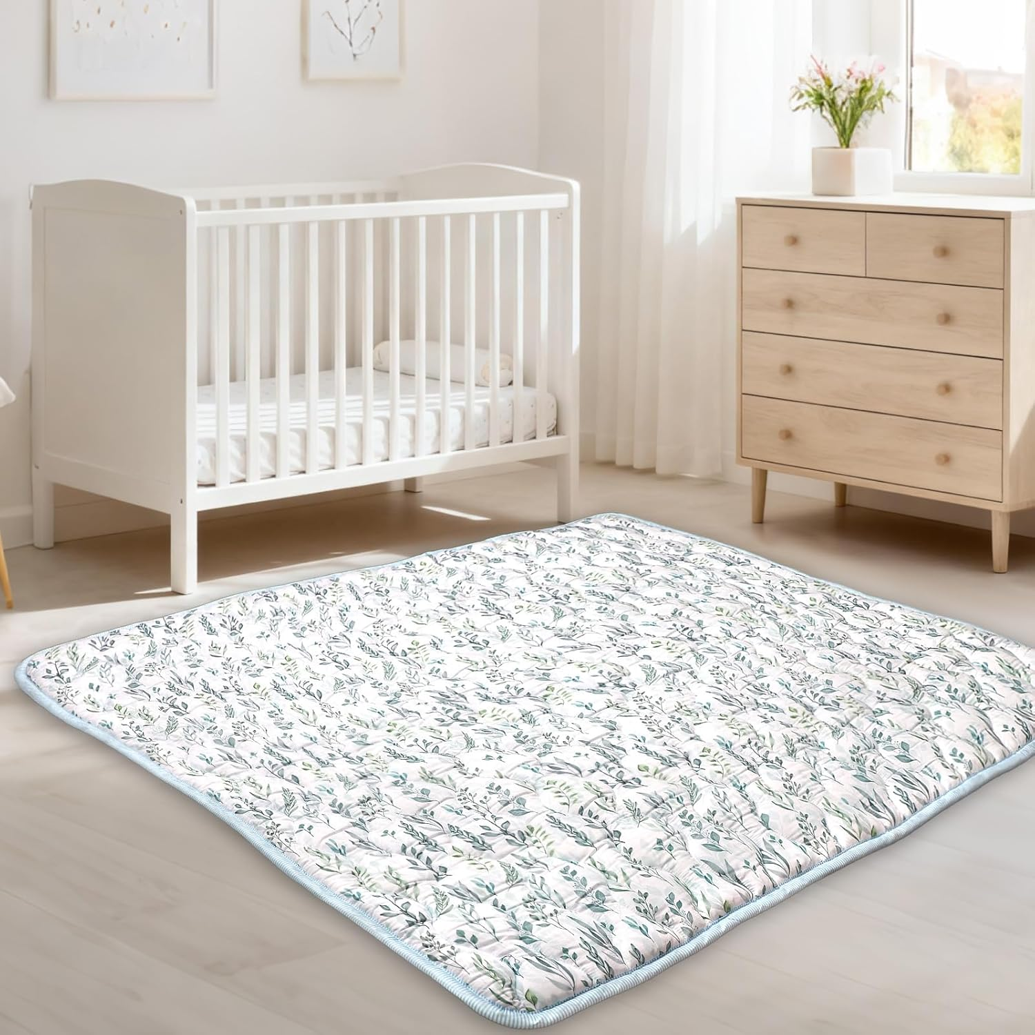 DILIMI Baby Play Mat, 127 X 127 Cm Foldable Non-Slip Activity Playmats for Floor, Soft Crawling Mat for Babies,Toddlers, Infants(Green Leaf) image number 3