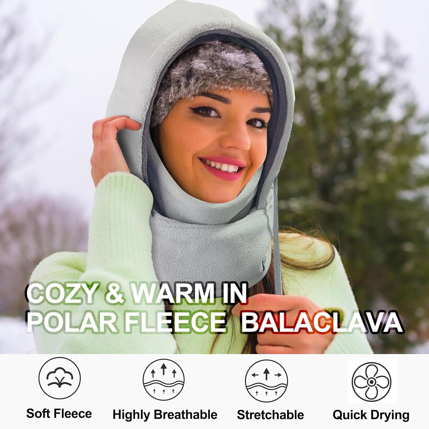 Balaclava Winter Face Mask: Thermal Polar Fleece Hood Windproof Ski Mask for Men Women, Convertible Warm Face Cover Hat Cap and Scarf for Cycling, Skiing, Motorcycle - White image number 5