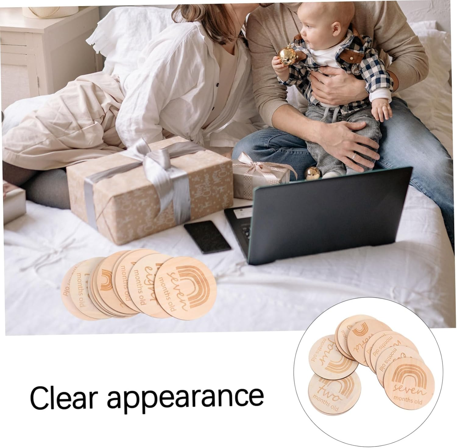 13Pcs Wooden Monthly Milestone Cards Birthday Milestone Cards Growth Recording for Newborn Photoshoot image number 2