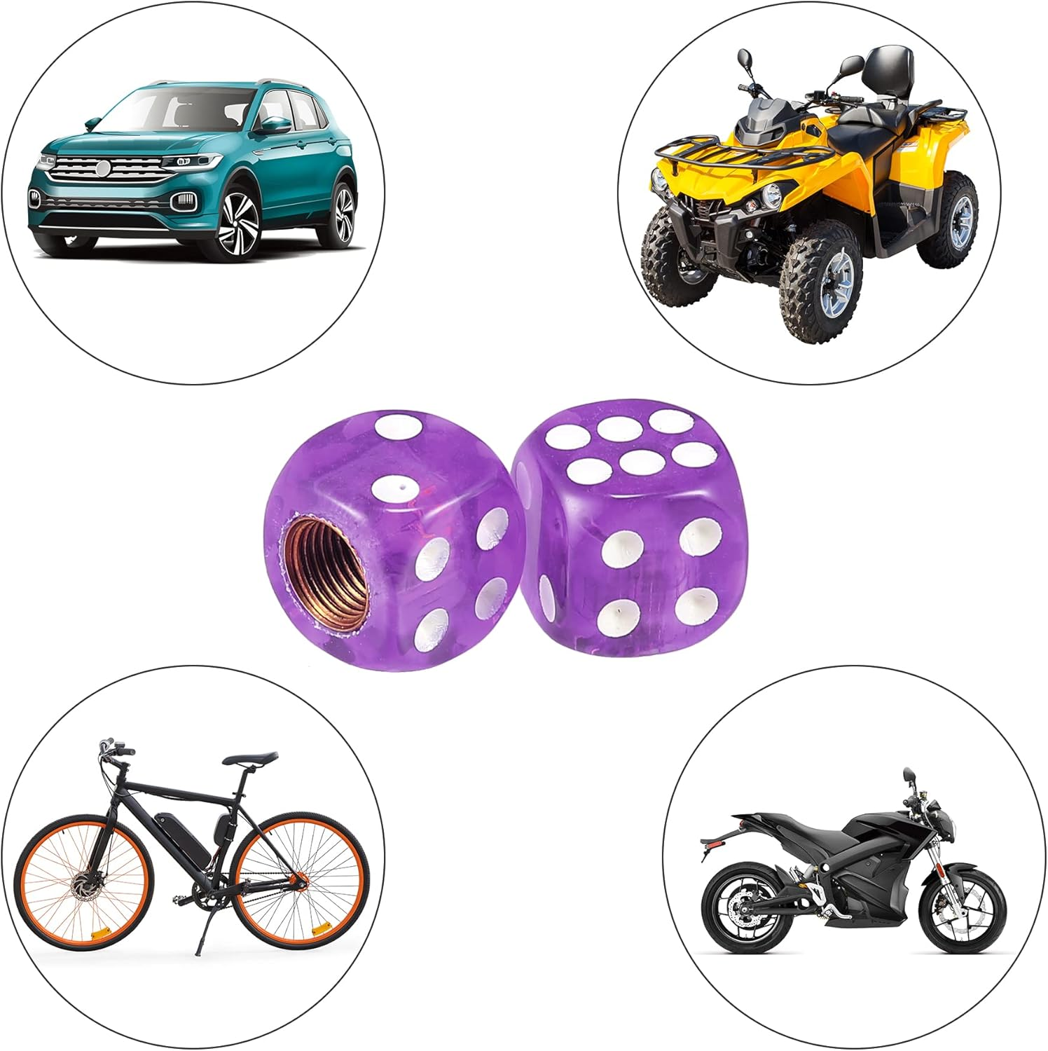 X AUTOHAUX 4Pcs Purple Dice Shape Wheel Tyre Tire Valve Air Stem Cap Cover Universal for Car Truck Motorcycle Bike image number 6