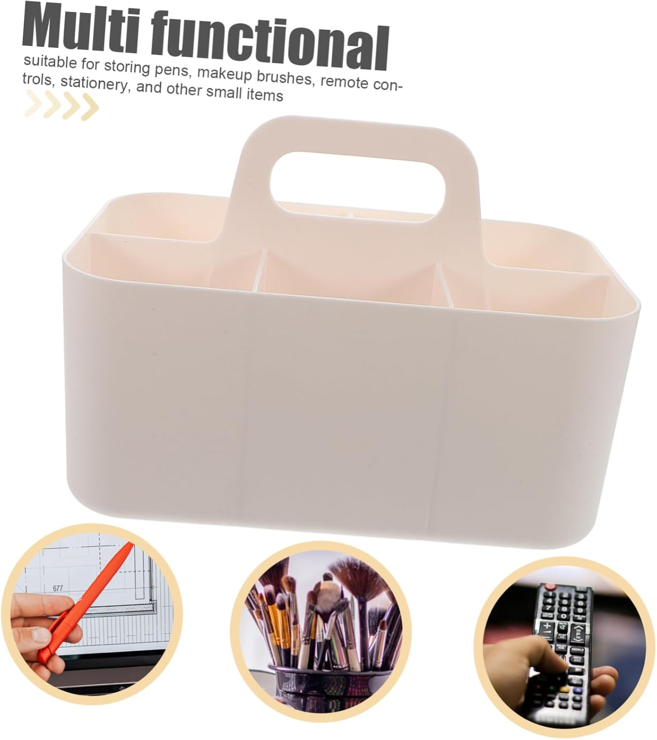 KALLORY Stationery Storage Box Divided Desk Organizer Caddy Handle Aesthetic Makeup Organiser for Office Supplies Student Bathroom